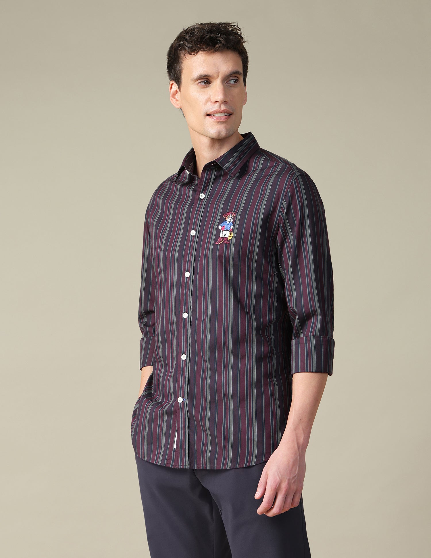 Vertical Striped Twill Shirt Maroon - U.S. Polo Assn. India | Large
