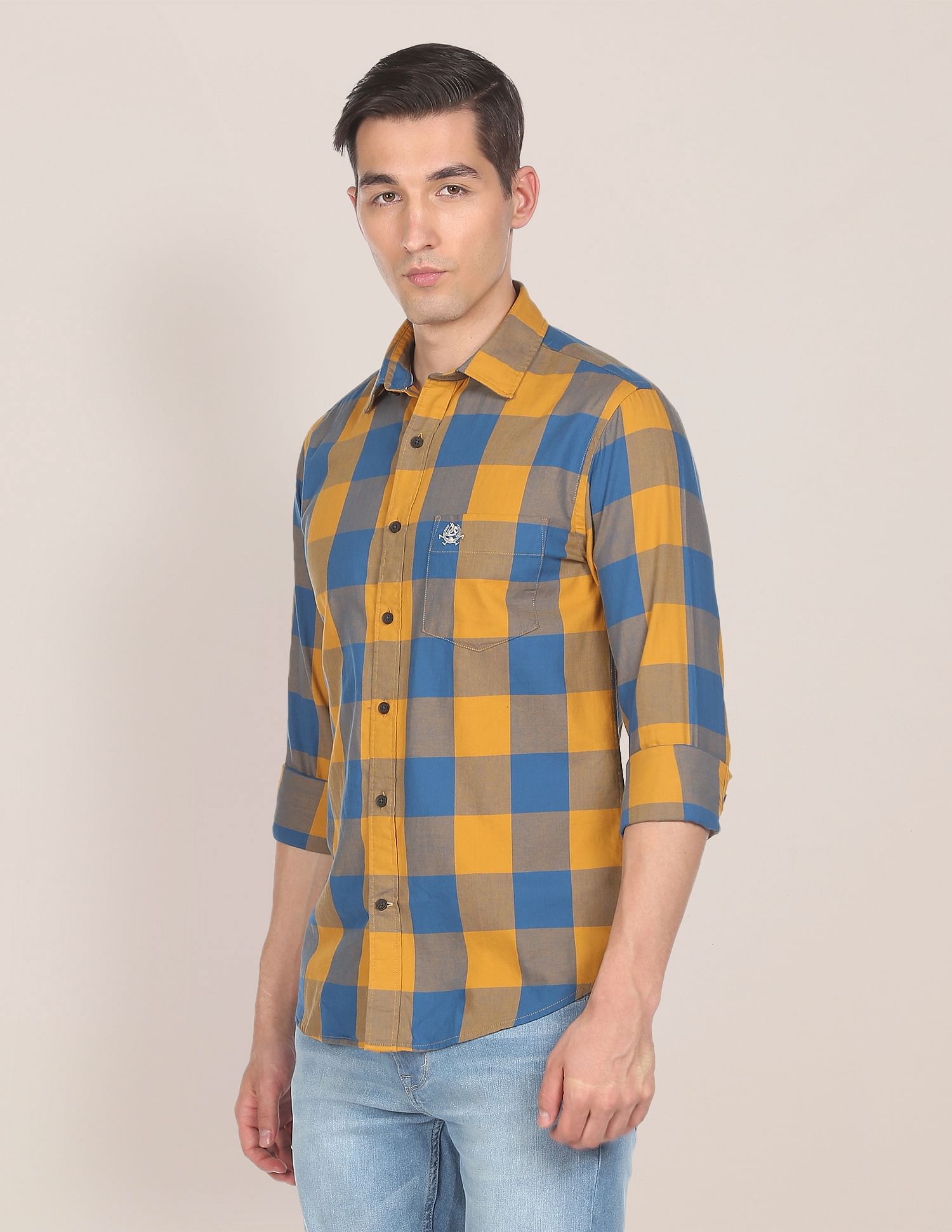 Men Brown Tailored Fit Check Casual Shirt Brown - U.S. POLO ASSN. | Large