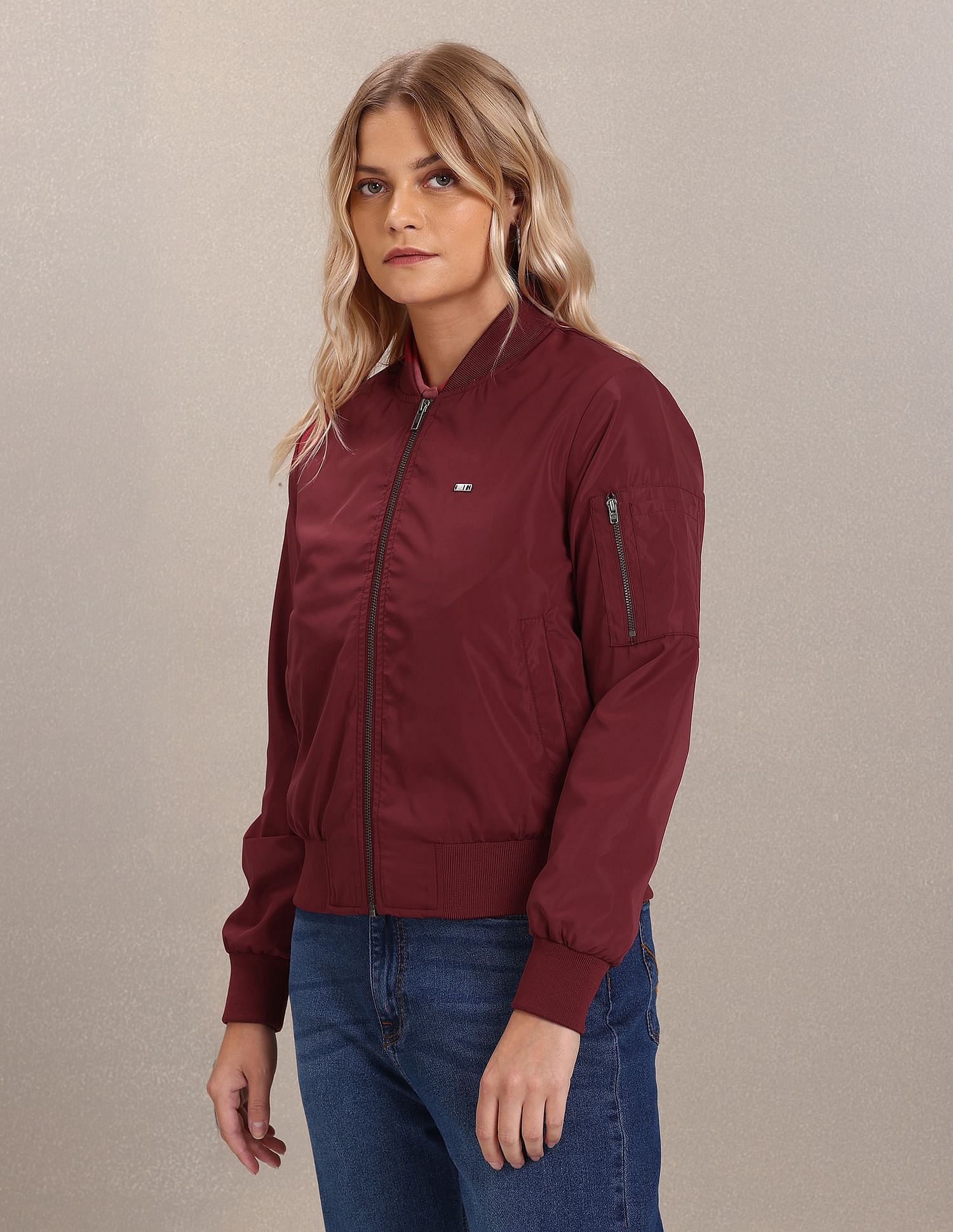 Stand Collar Solid Quilted Jacket Maroon - U.S. POLO ASSN. | Large