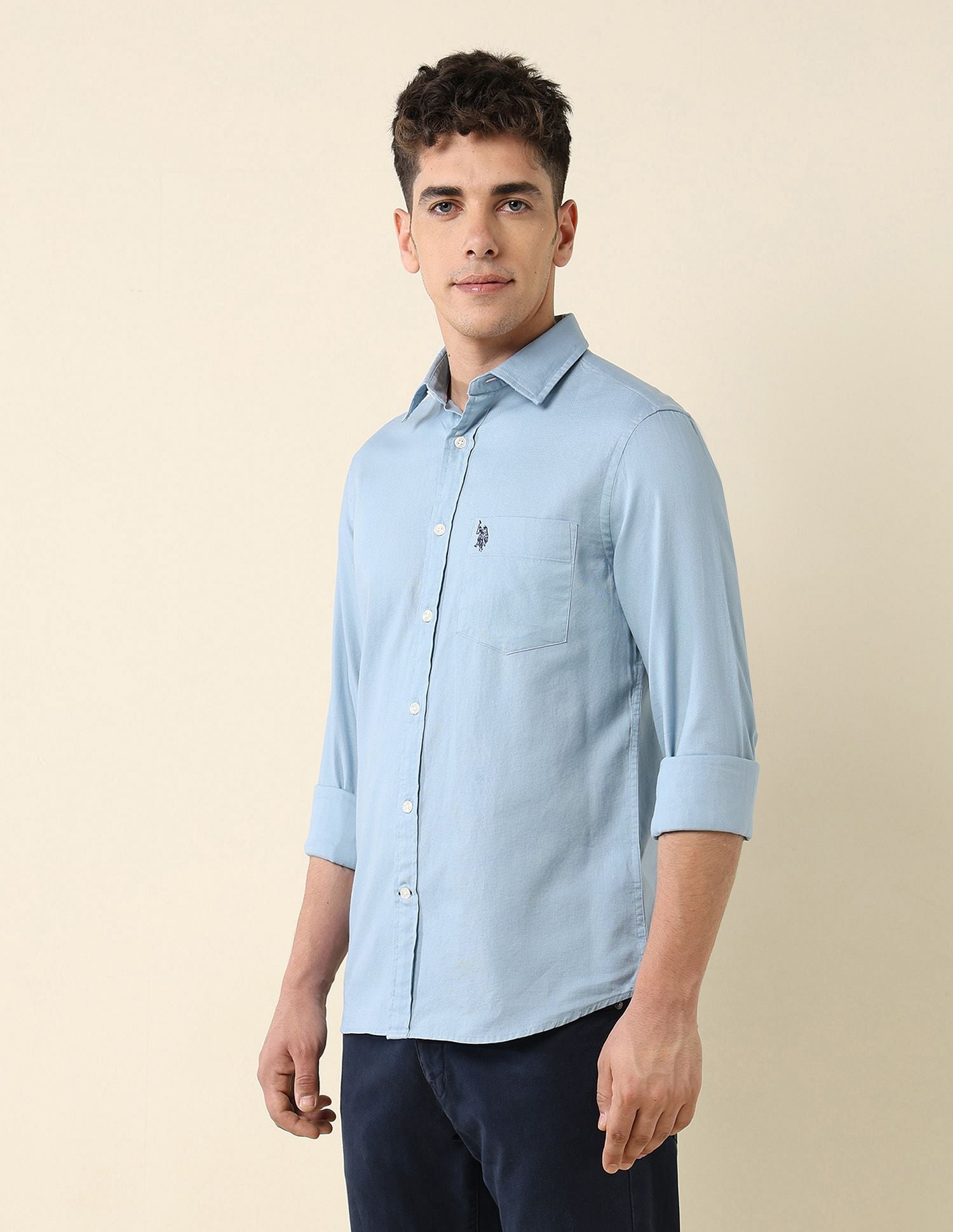 Tailored Fit Dobby Shirt Blue - U.S. Polo Assn. India | Large