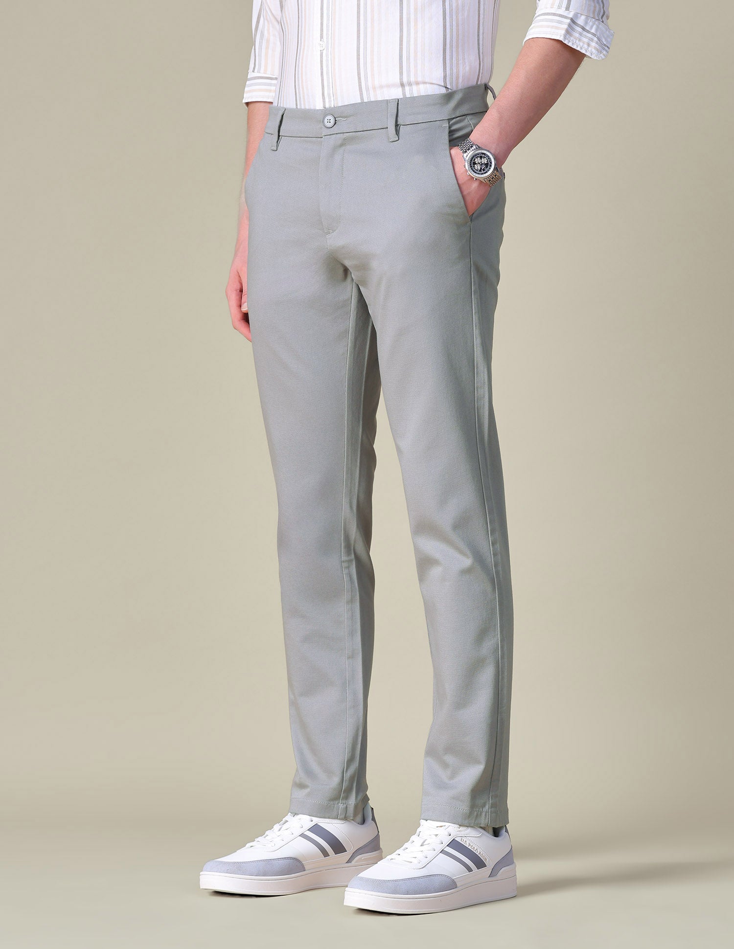 Dobby Denver Slim Fit Trousers Grey - U.S. POLO ASSN. | Large