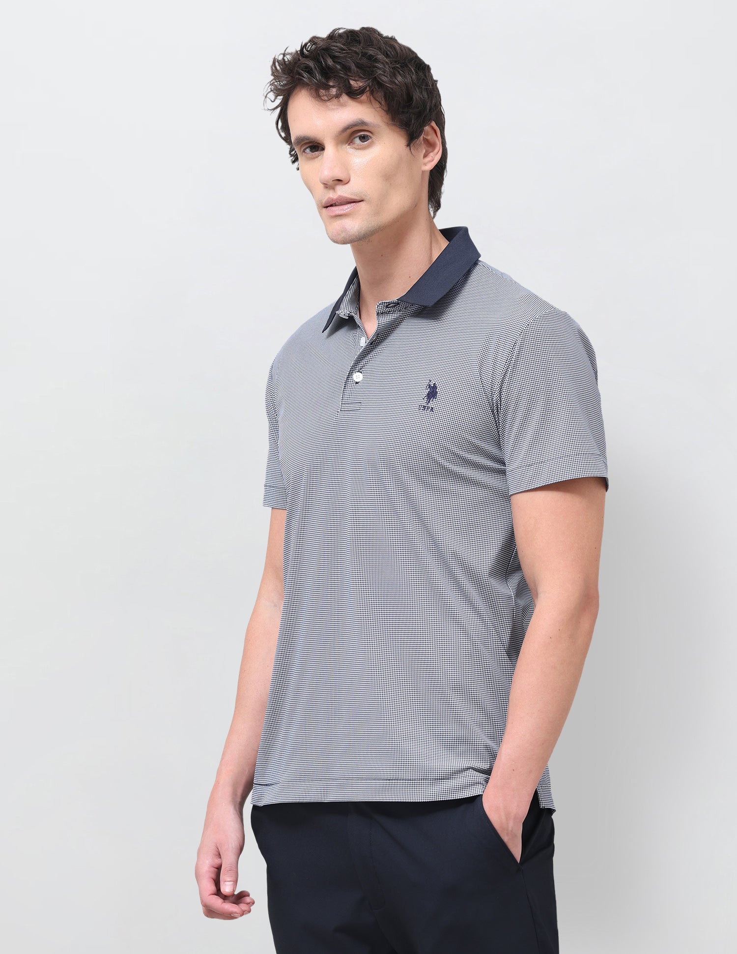 Houndstooth Slim Fit Polo Shirt Navy - U.S. Polo Assn. India | Large