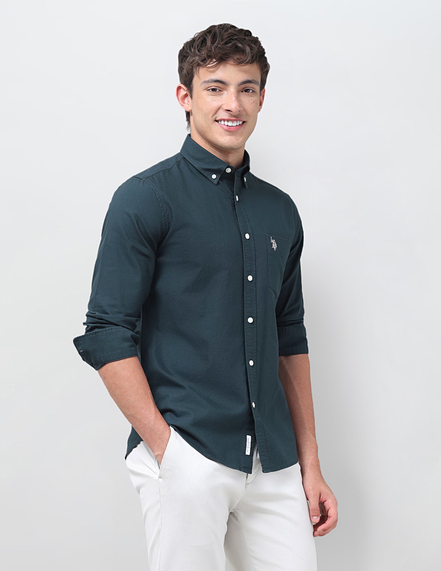 Tailored Fit Oxford Button Down Shirt Teal - U.S. Polo Assn. India | Large
