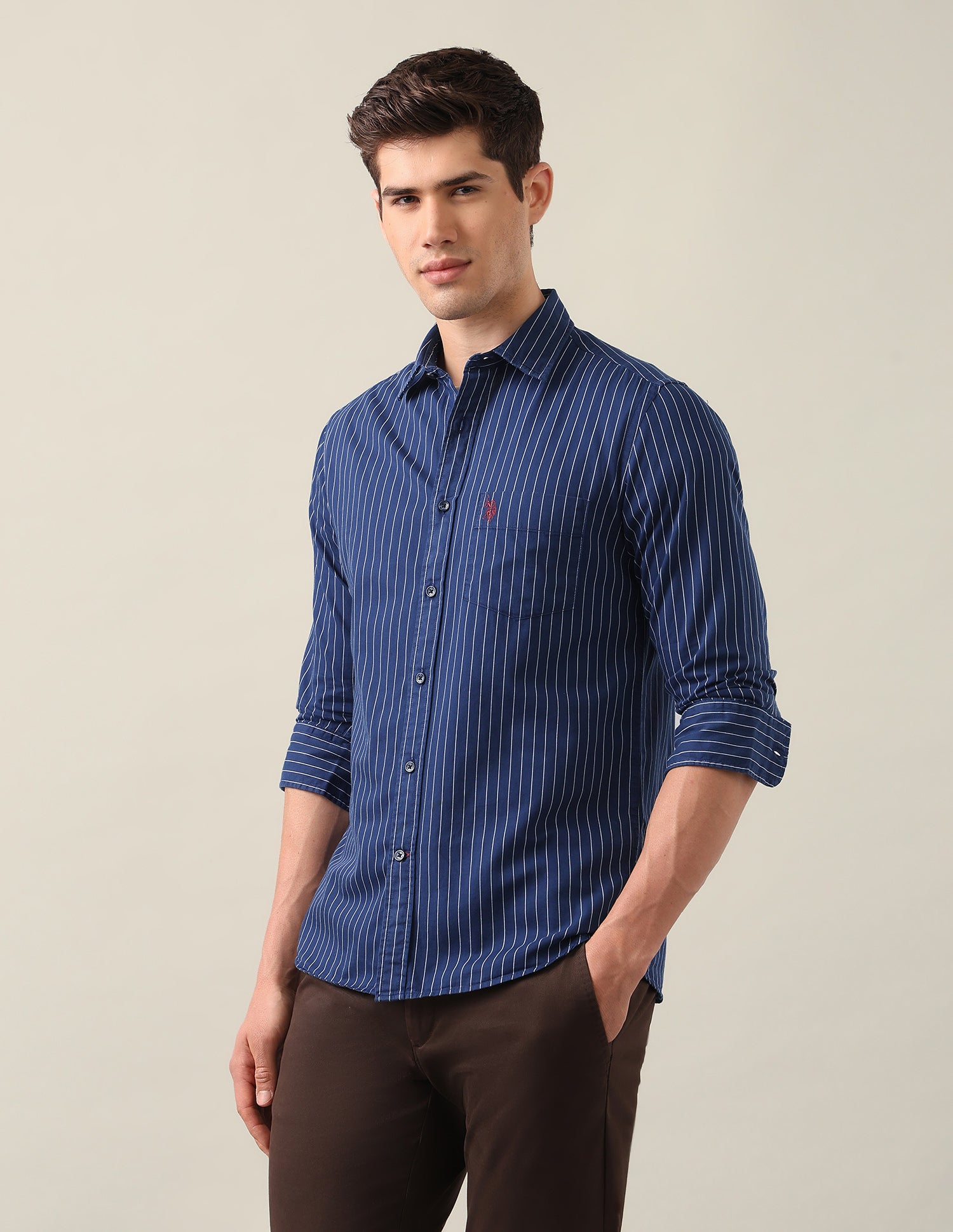 Vertical Striped Twill Shirt Dark Blue - U.S. Polo Assn. India | Large