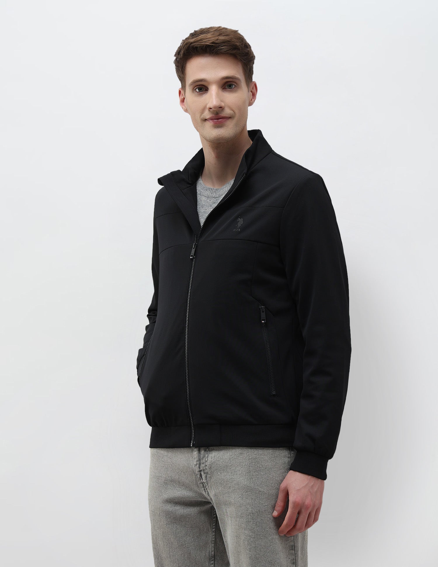Mock Collar Solid Jacket Black - U.S. Polo Assn. India | Large