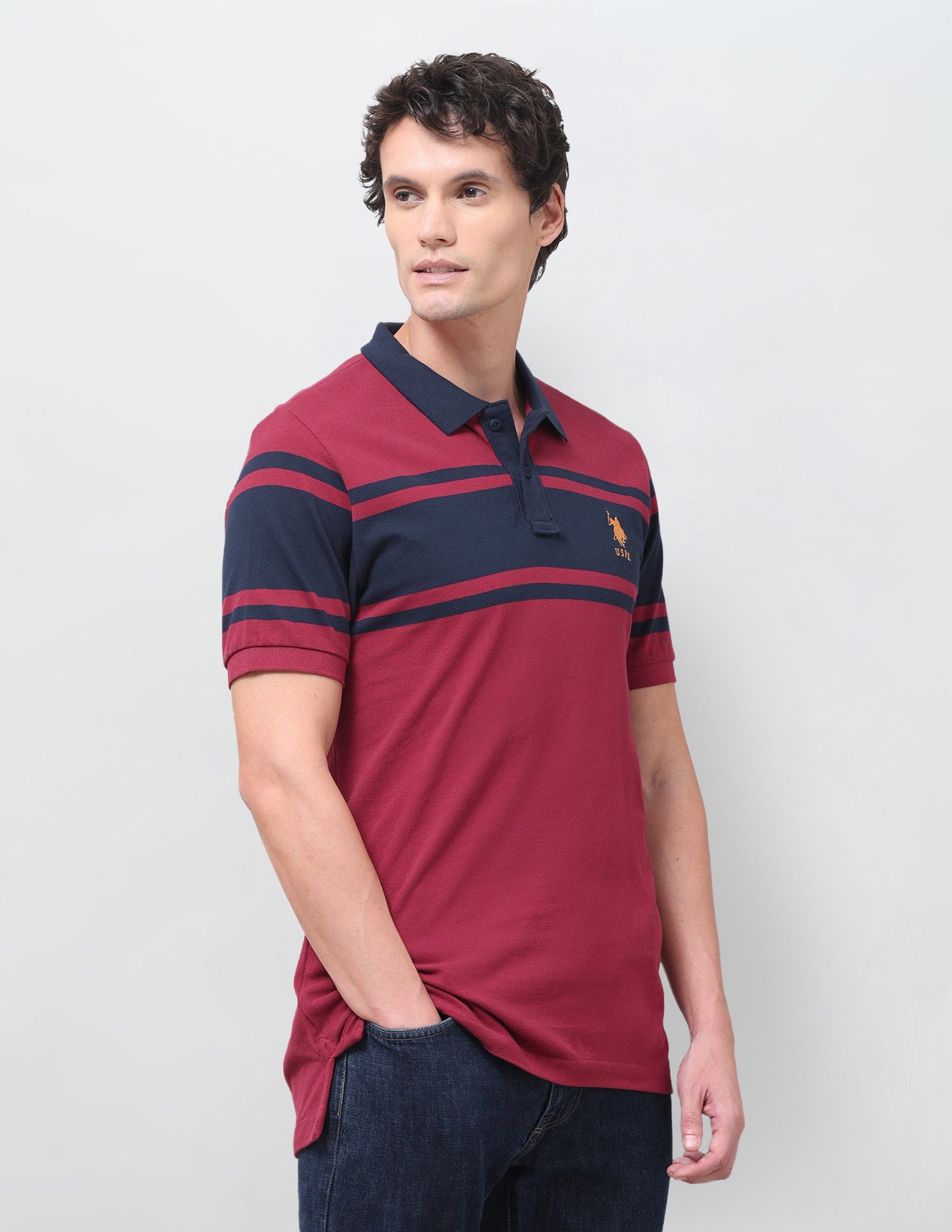 Horizontal Striped Regular Fit Polo Shirt Red - U.S. Polo Assn. India | Large