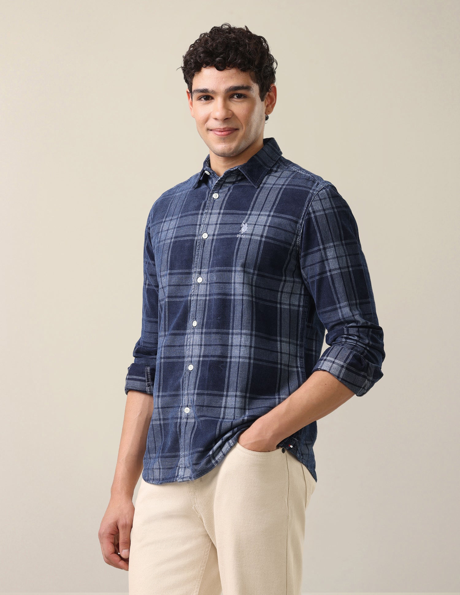 Plaid Checked Corduroy Shirt Dark Indigo - U.S. Polo Assn. India | Large