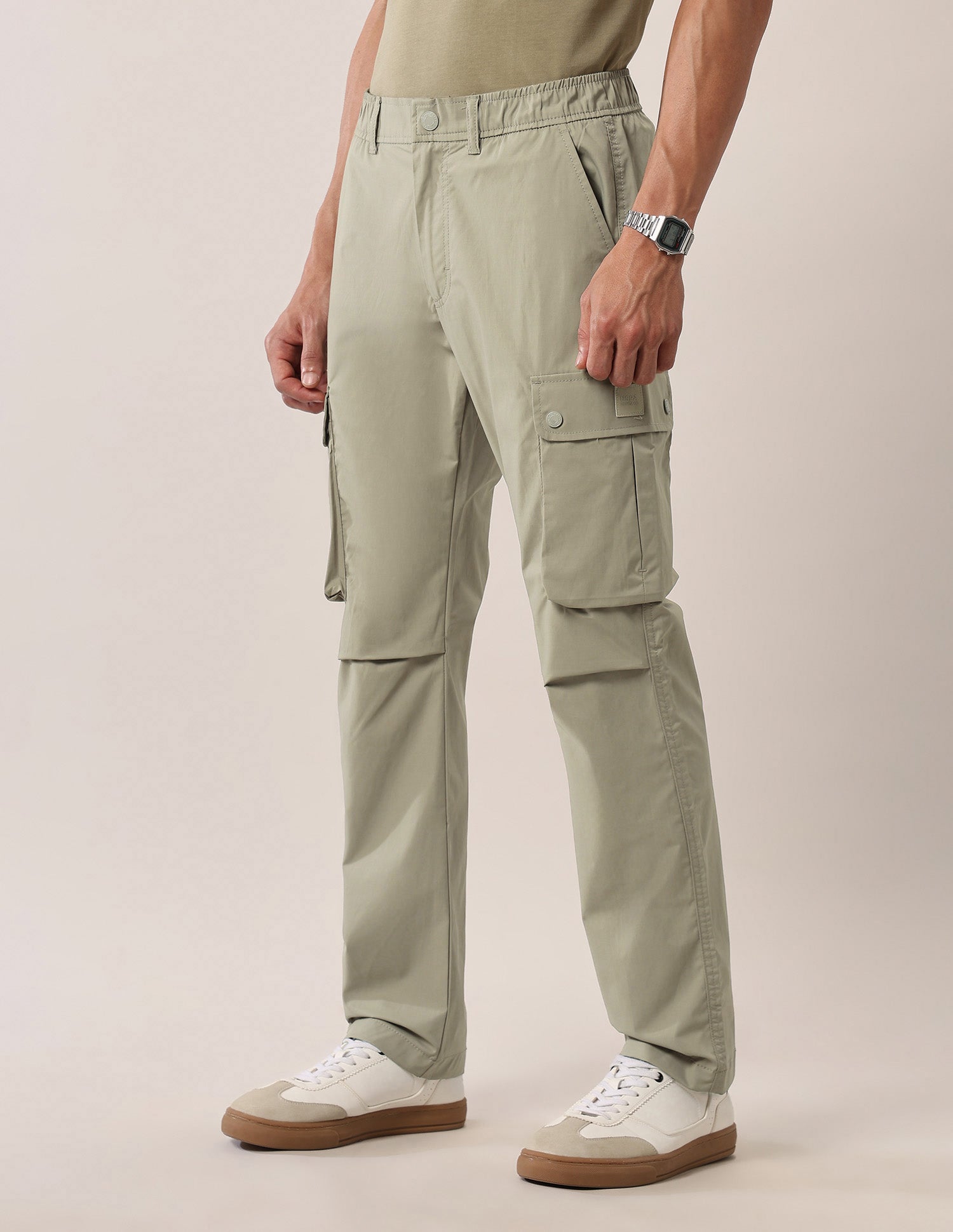 Mid Rise Solid Straight Fit Cargos Light Green - U.S. POLO ASSN. | Large