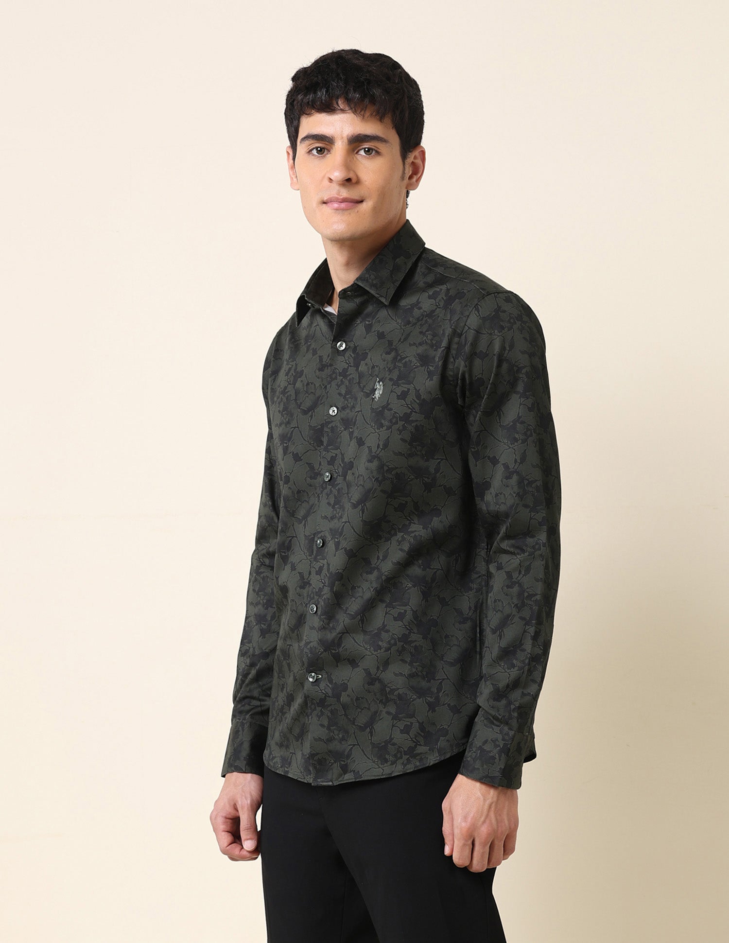 Floral Printed Tailored Fit Shirt Dark Green - U.S. Polo Assn. India | Large