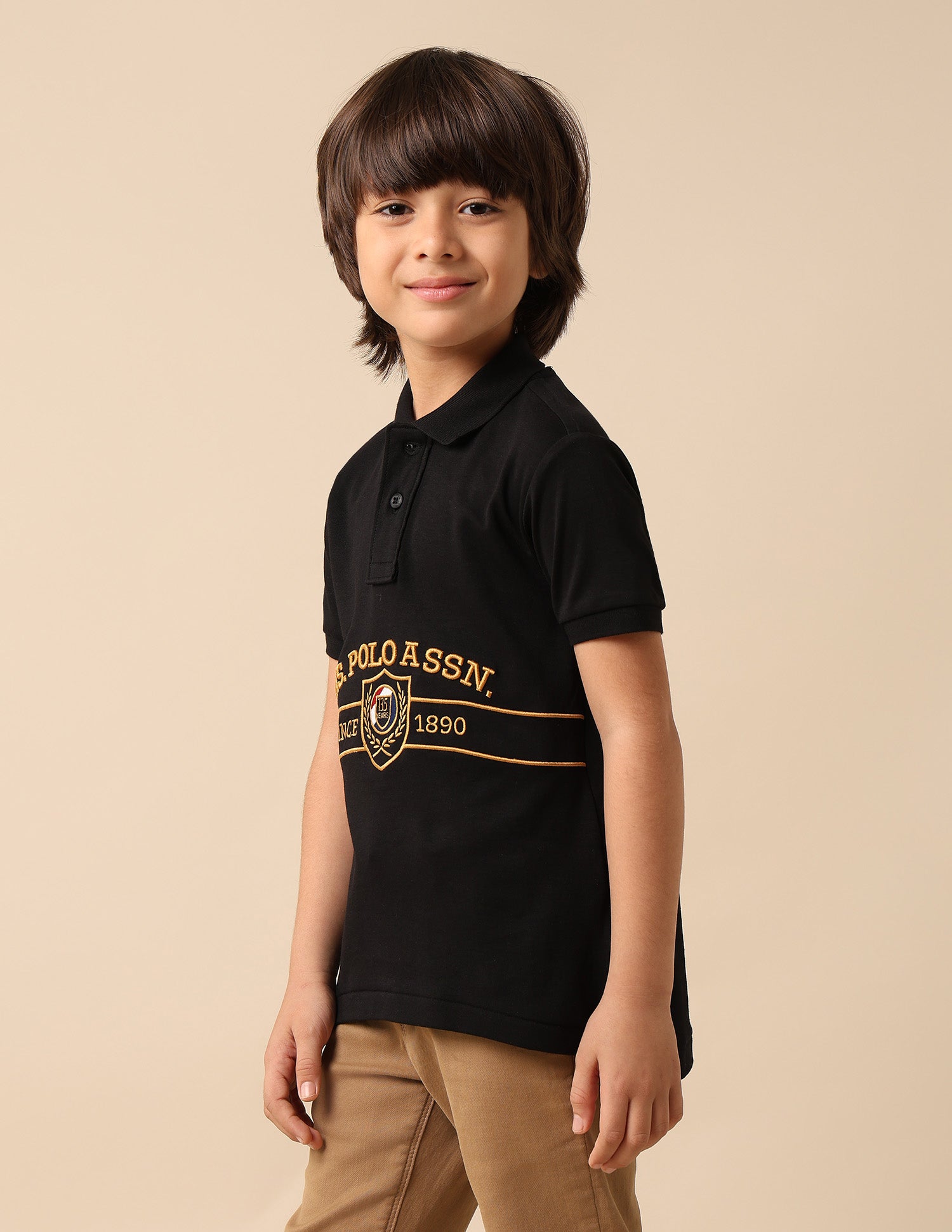 Boys Brand Embroidered Pure Cotton Polo Shirt Black - U.S. POLO ASSN. | Large
