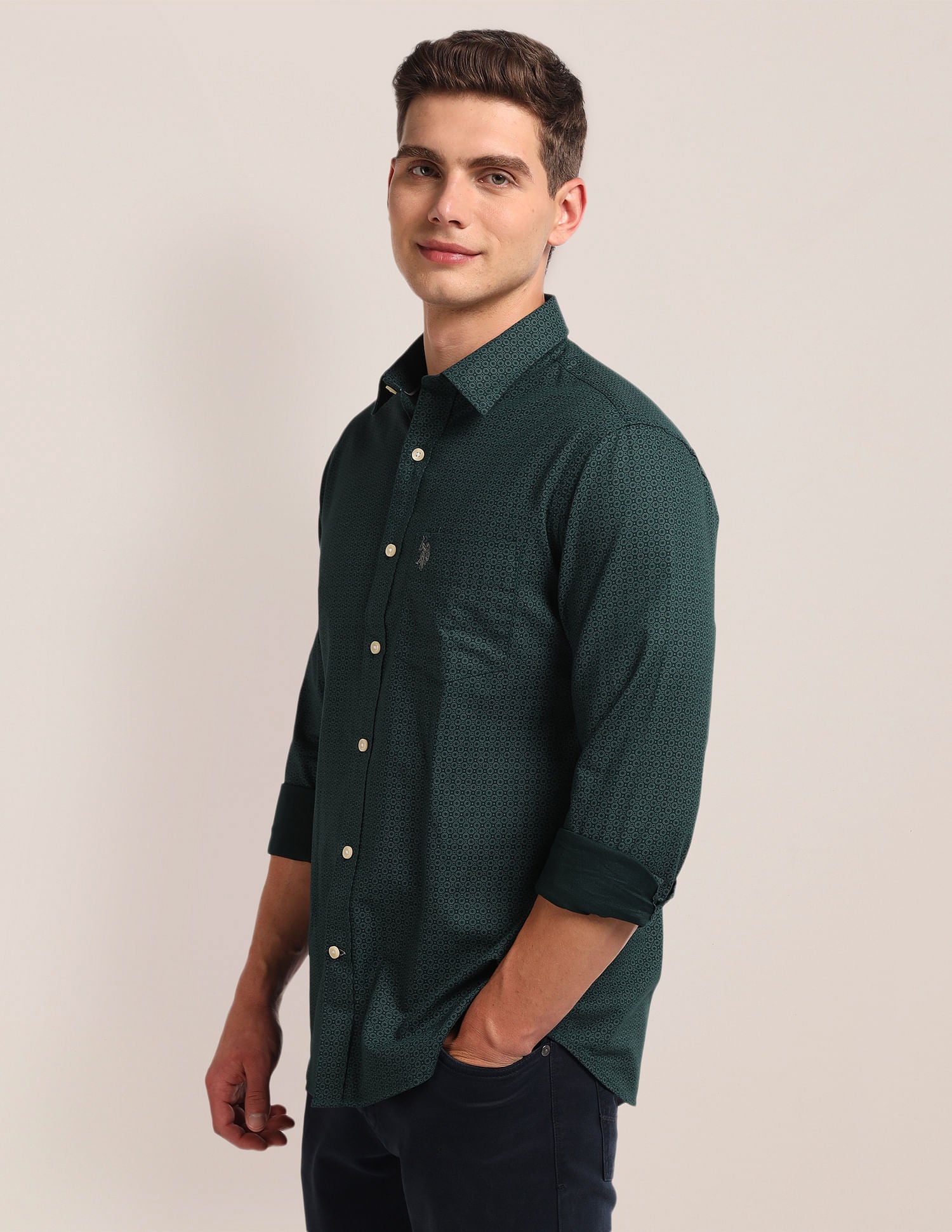 Regular Fit Dobby Shirt Green - U.S. Polo Assn. India | Large