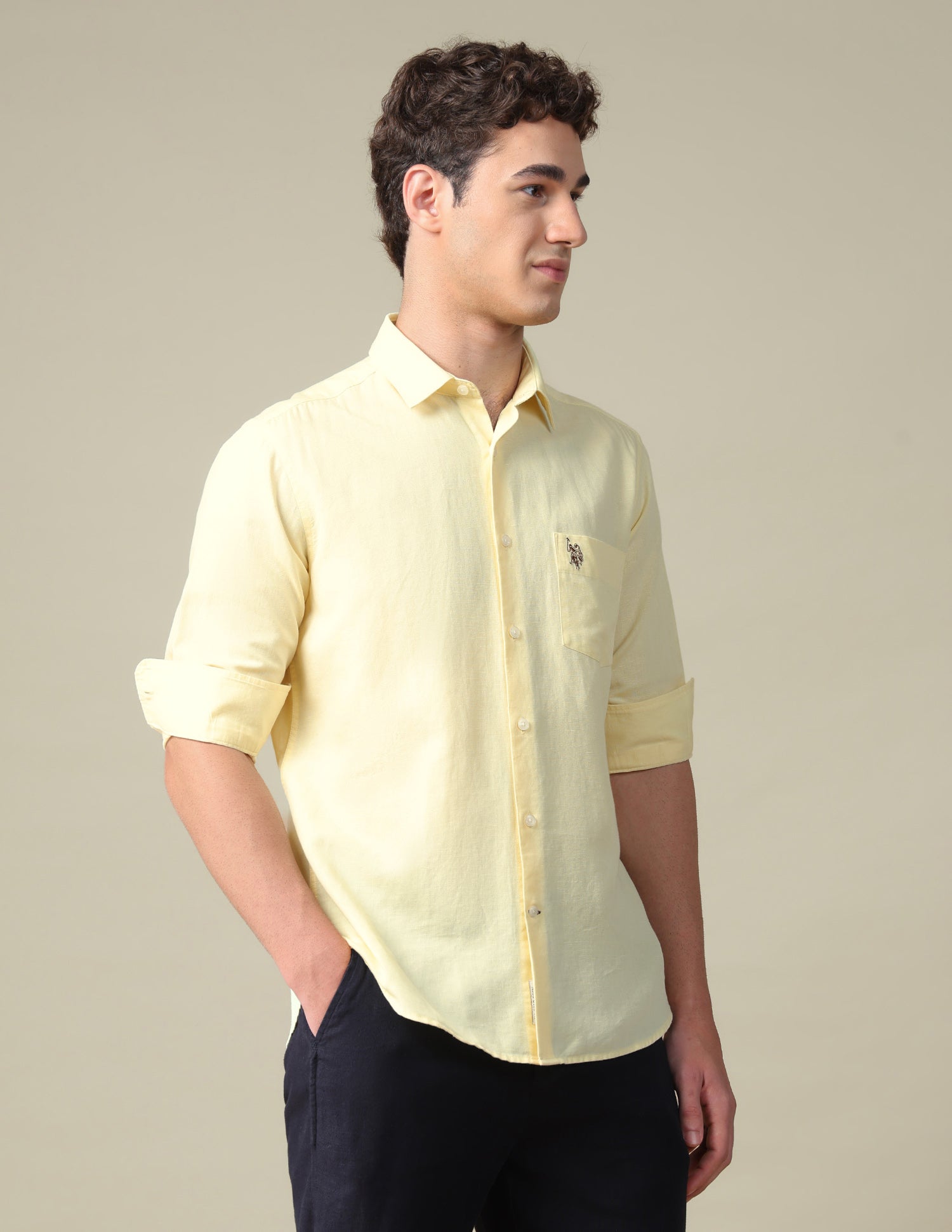 Solid Tailored Fit Shirt Light Yellow - U.S. Polo Assn. India | Large