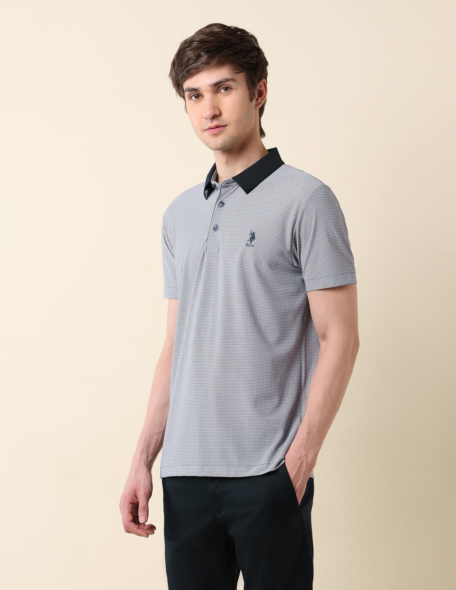 All-Over Printed Classic Polo Shirt Off White - U.S. Polo Assn. India | Large