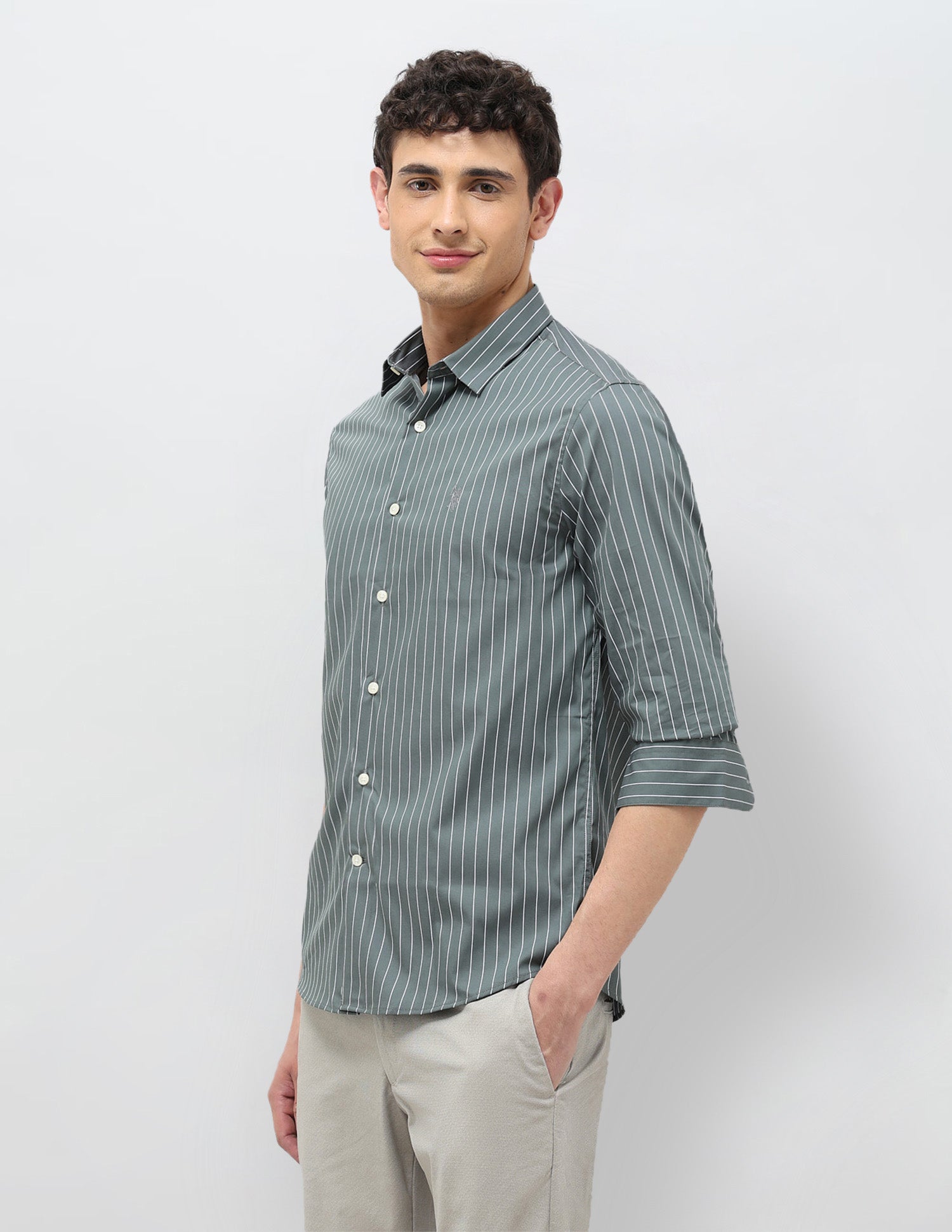 Vertical Striped Tailored Fit Shirt Green - U.S. POLO ASSN. | Large