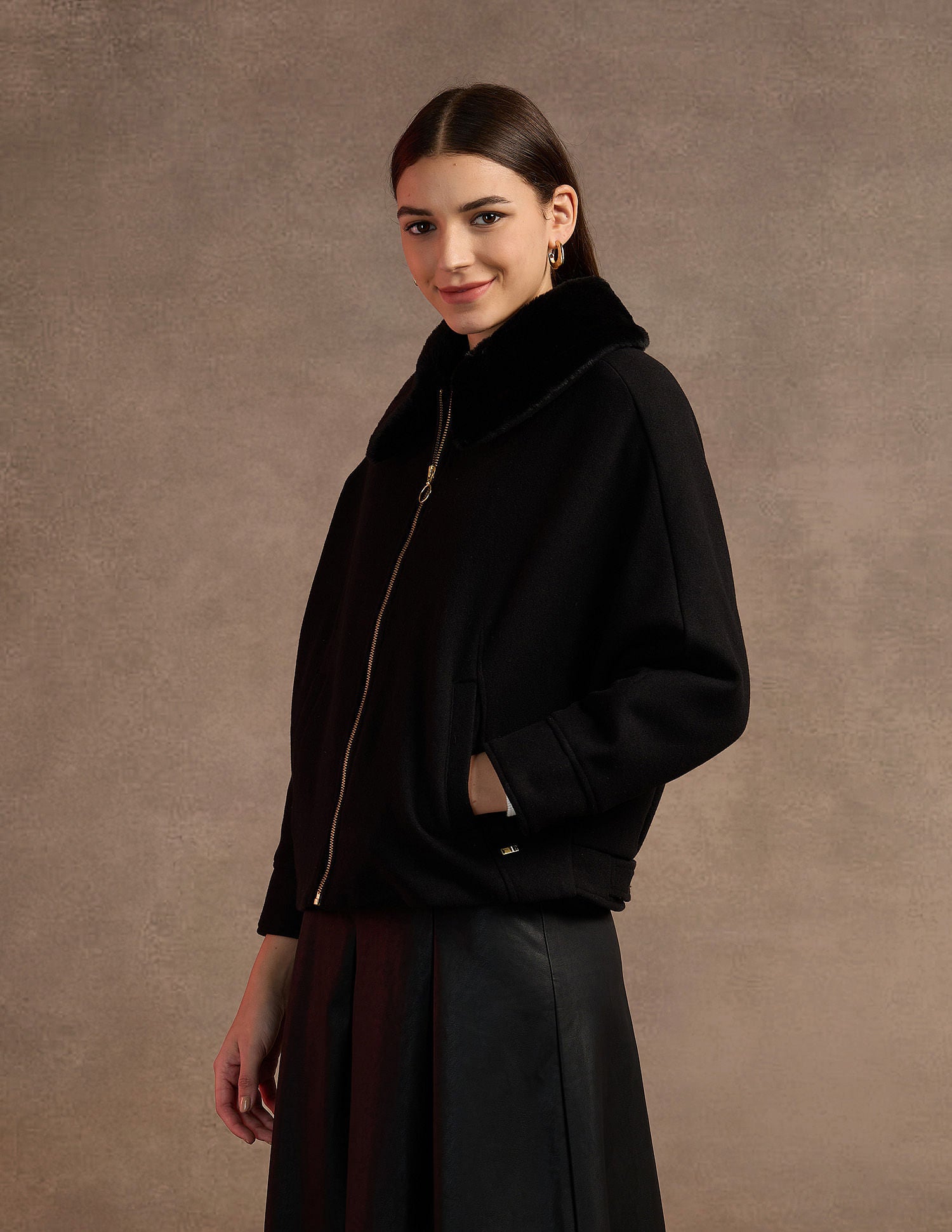 Fur Collar Kimono Jacket Black - U.S. POLO ASSN. | Large