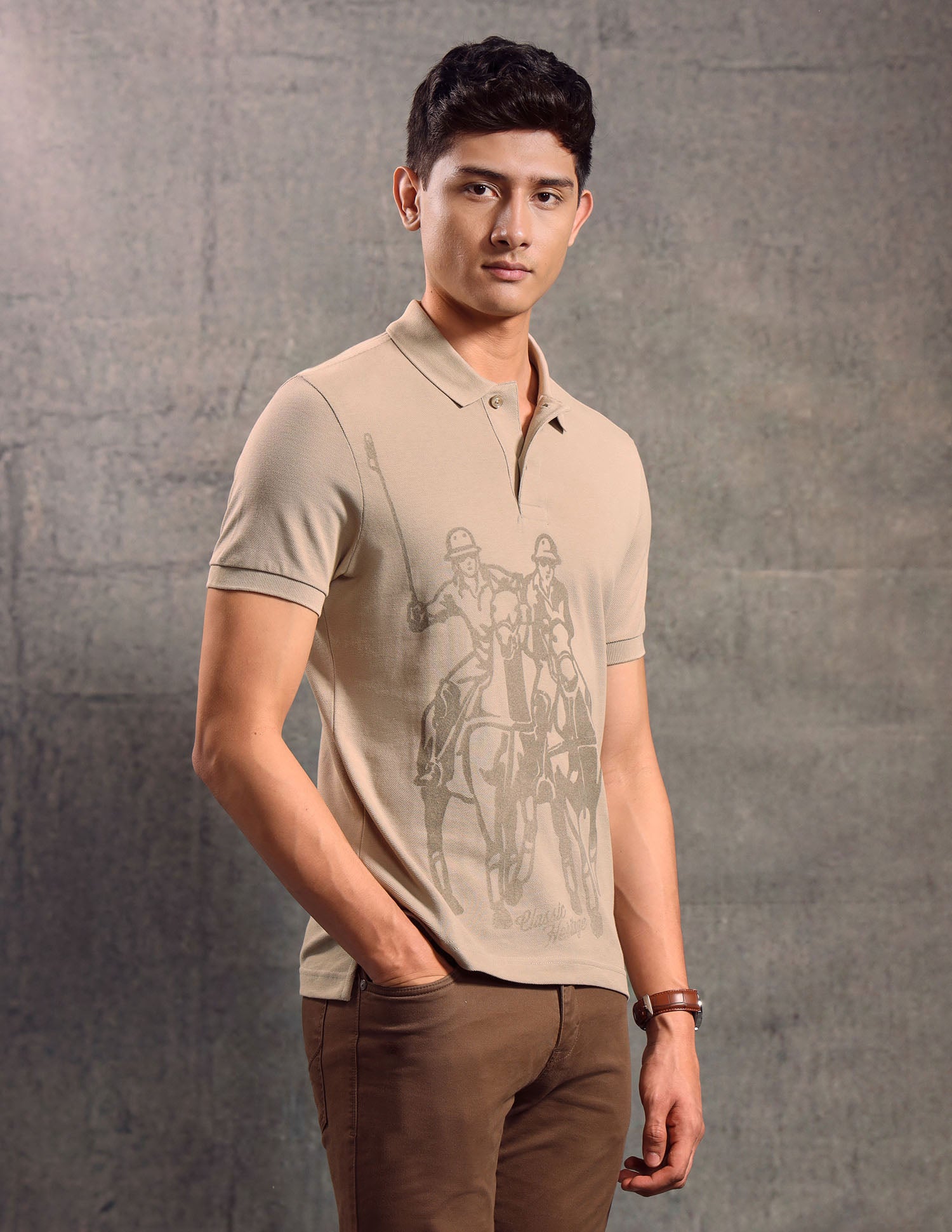 Graphic Printed Muscle Fit Polo shirt Beige - U.S. POLO ASSN. | Large