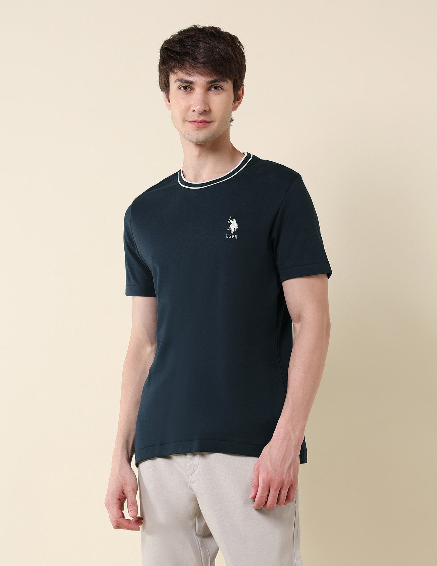 Solid Pure Cotton Varsity T-Shirt Navy - U.S. Polo Assn. India | Large