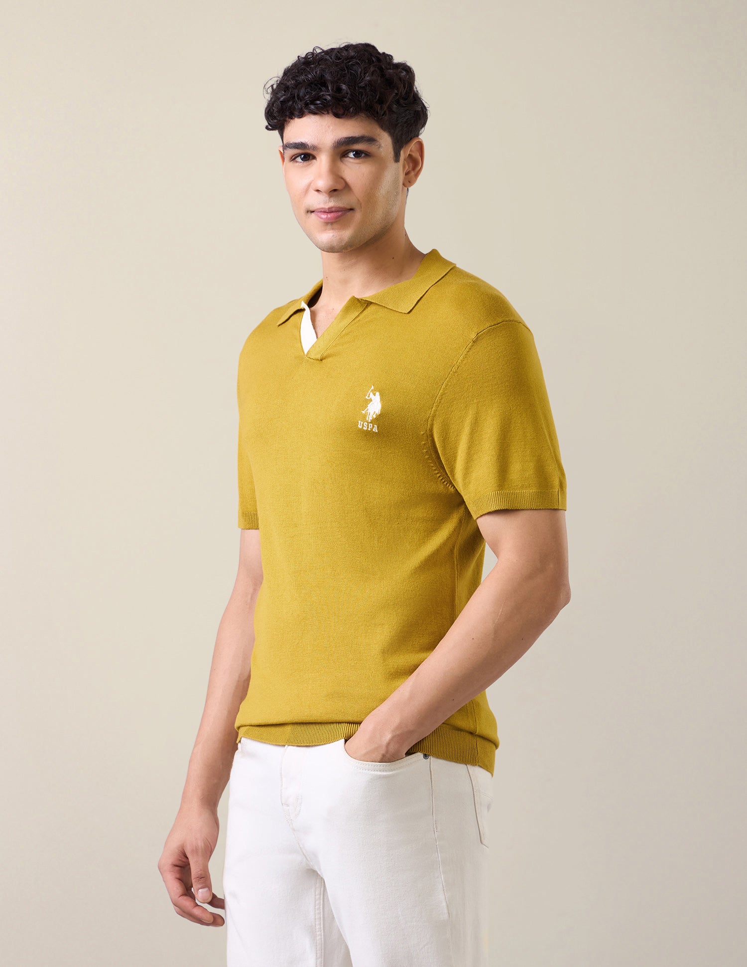 Solid Slim Fit Polo Shirt Dark Yellow - U.S. Polo Assn. India | Large