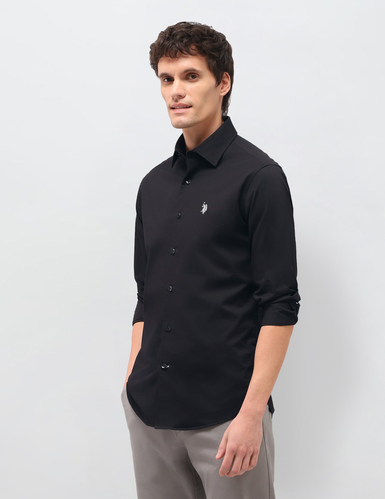 Twill Solid Shirt Black - U.S. Polo Assn. India | Large