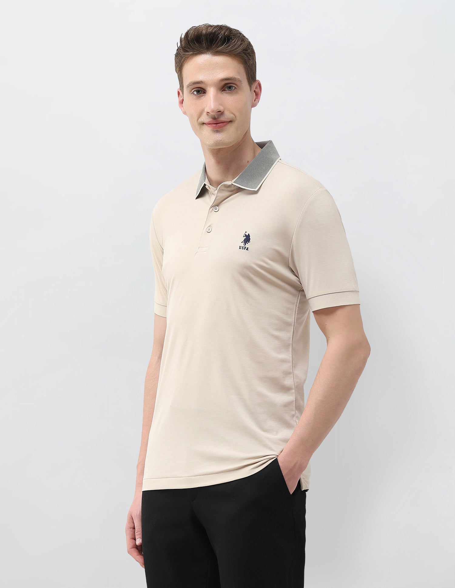 Solid Slim Fit Polo Shirt Beige - U.S. Polo Assn. India | Large