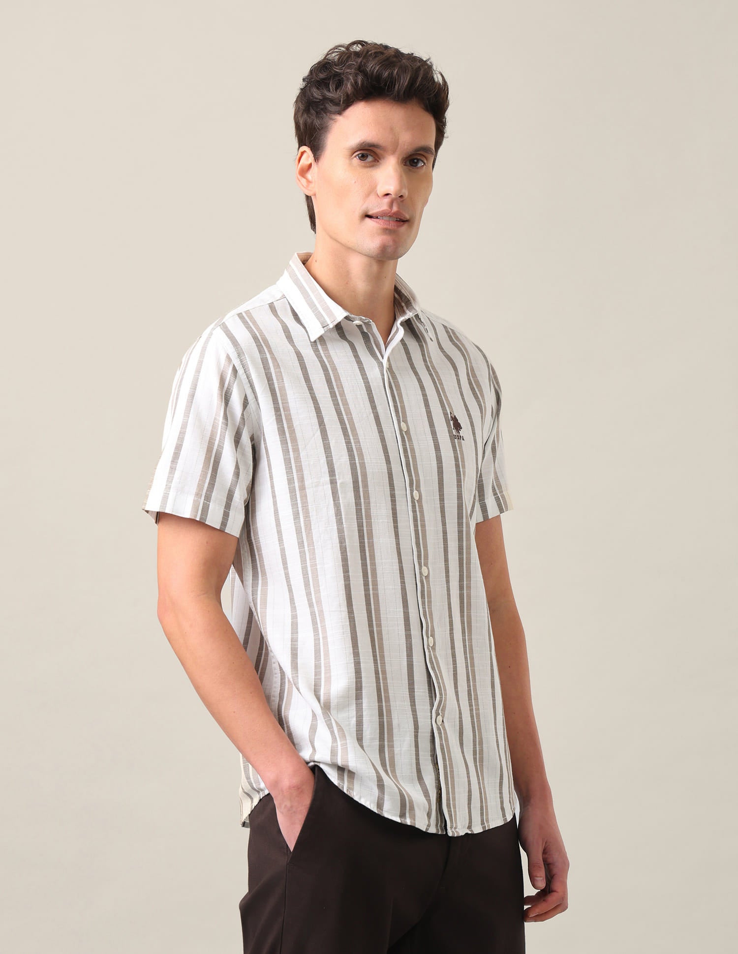 Vertical Striped Regular Fit Shirt Brown - U.S. Polo Assn. India | Large