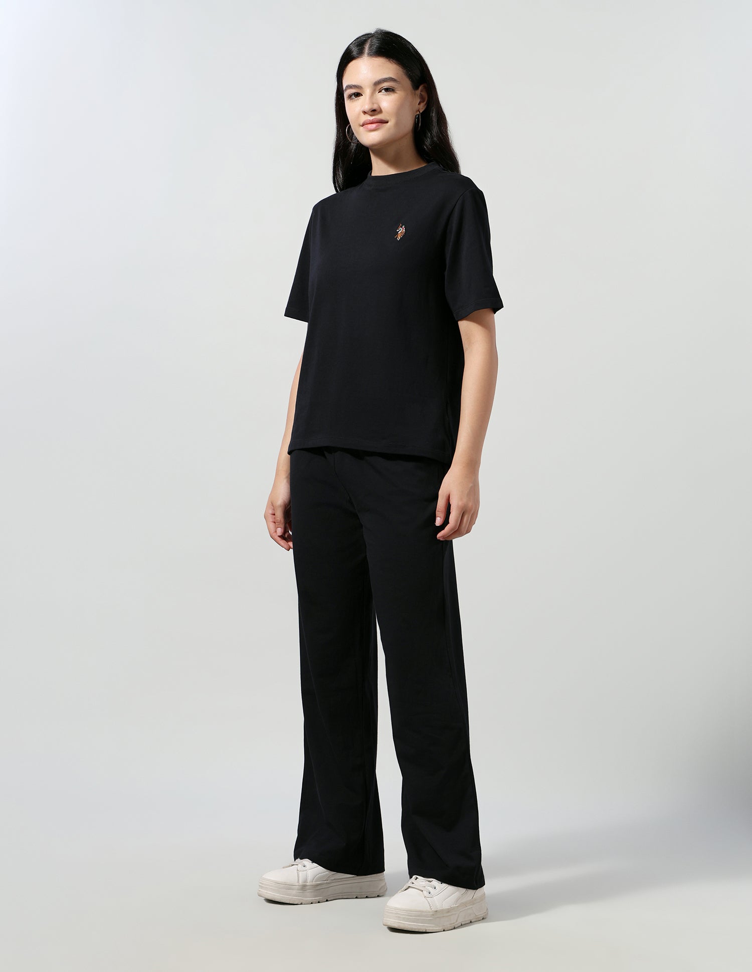 Boxy Fit T-Shirt With Wide Leg Track Pants Black - U.S. Polo Assn. India | Large