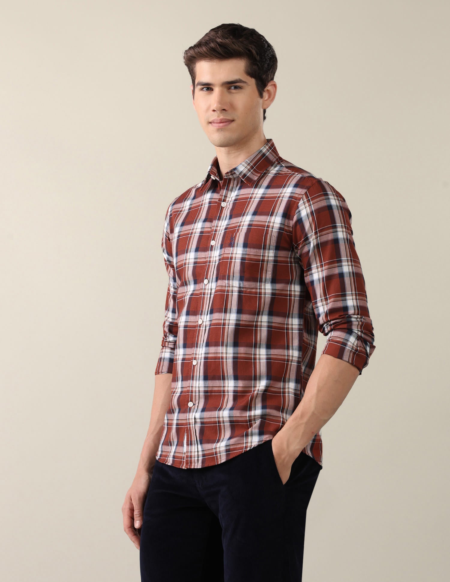 Twill Plaid Checked Shirt Brown - U.S. Polo Assn. India | Large