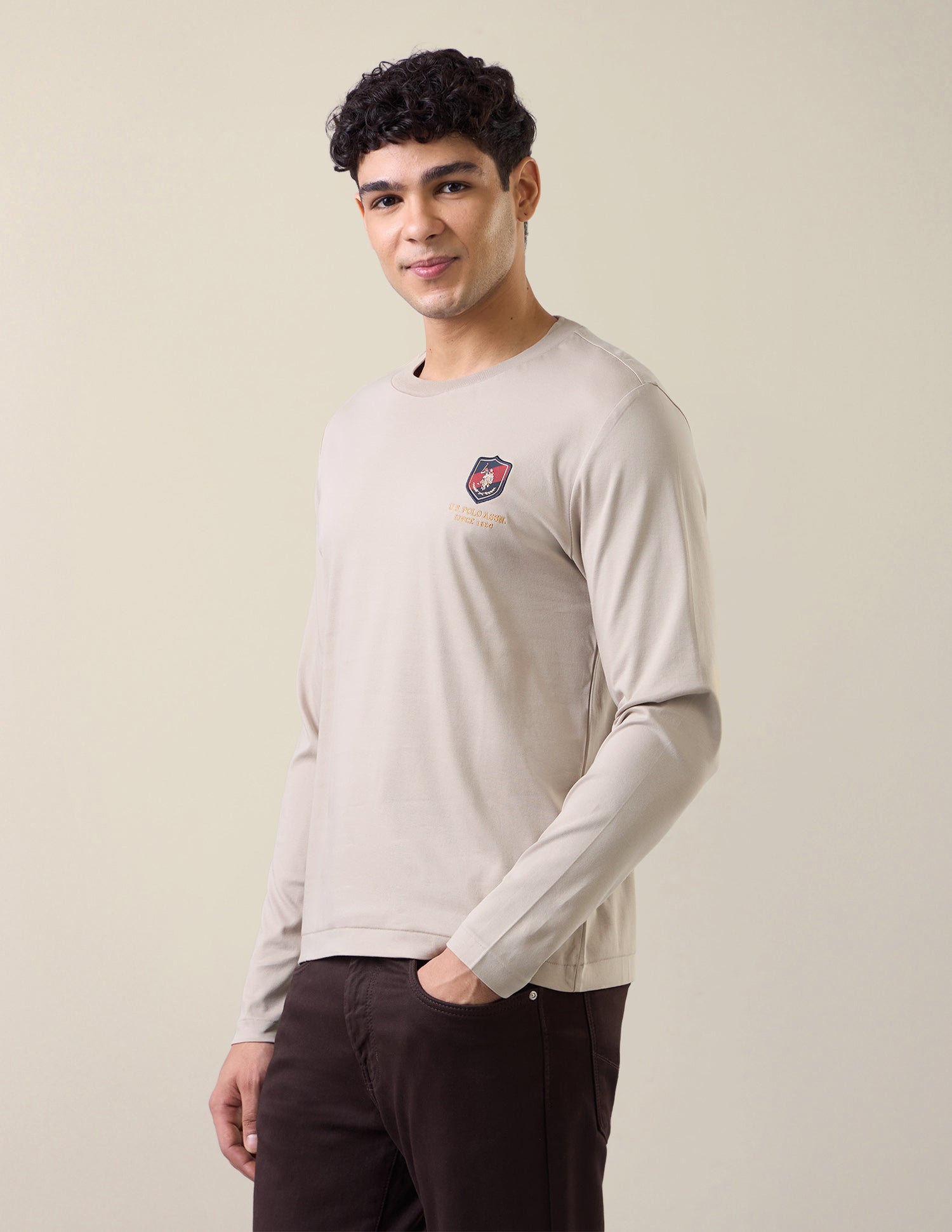 Solid Slim Fit T-Shirt Beige - U.S. Polo Assn. India | Large