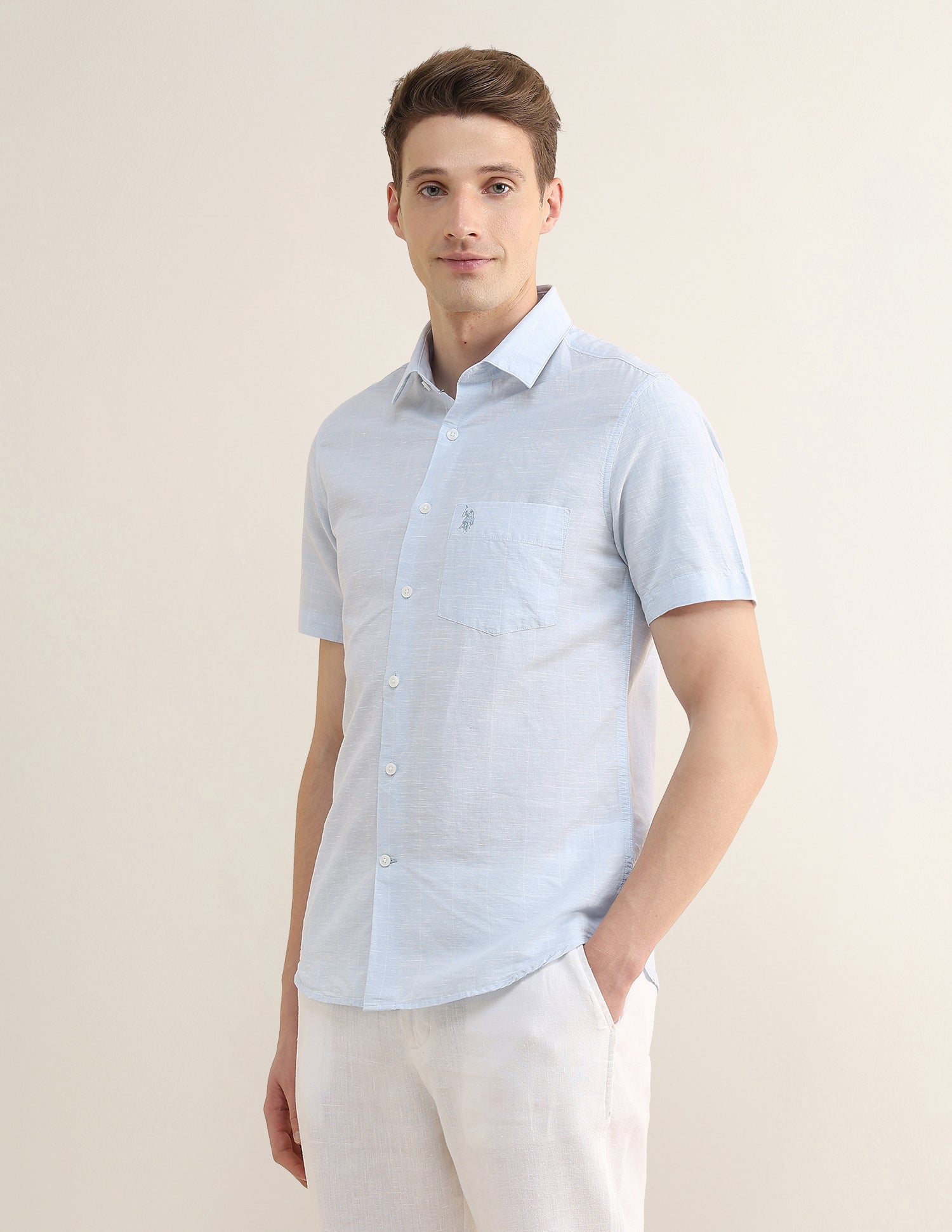 Solid Regular Fit Shirt Light Blue - U.S. Polo Assn. India | Large