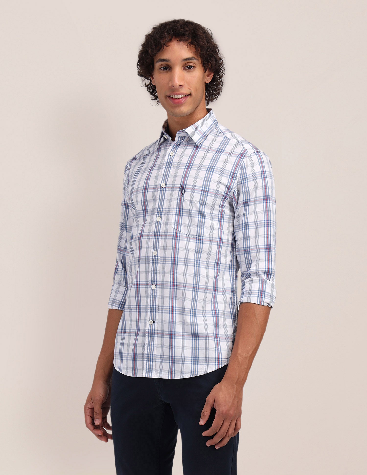 Plaid Checked Poplin Shirt White - U.S. Polo Assn. India | Large