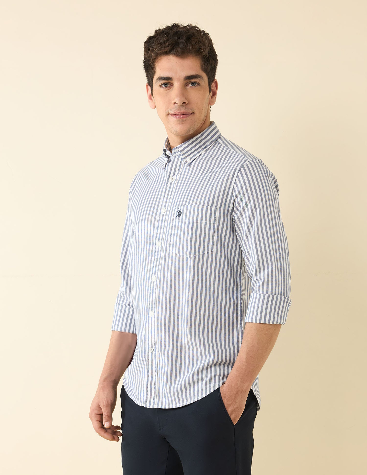 Vertical Striped Oxford Shirt Dark Blue - U.S. Polo Assn. India | Large