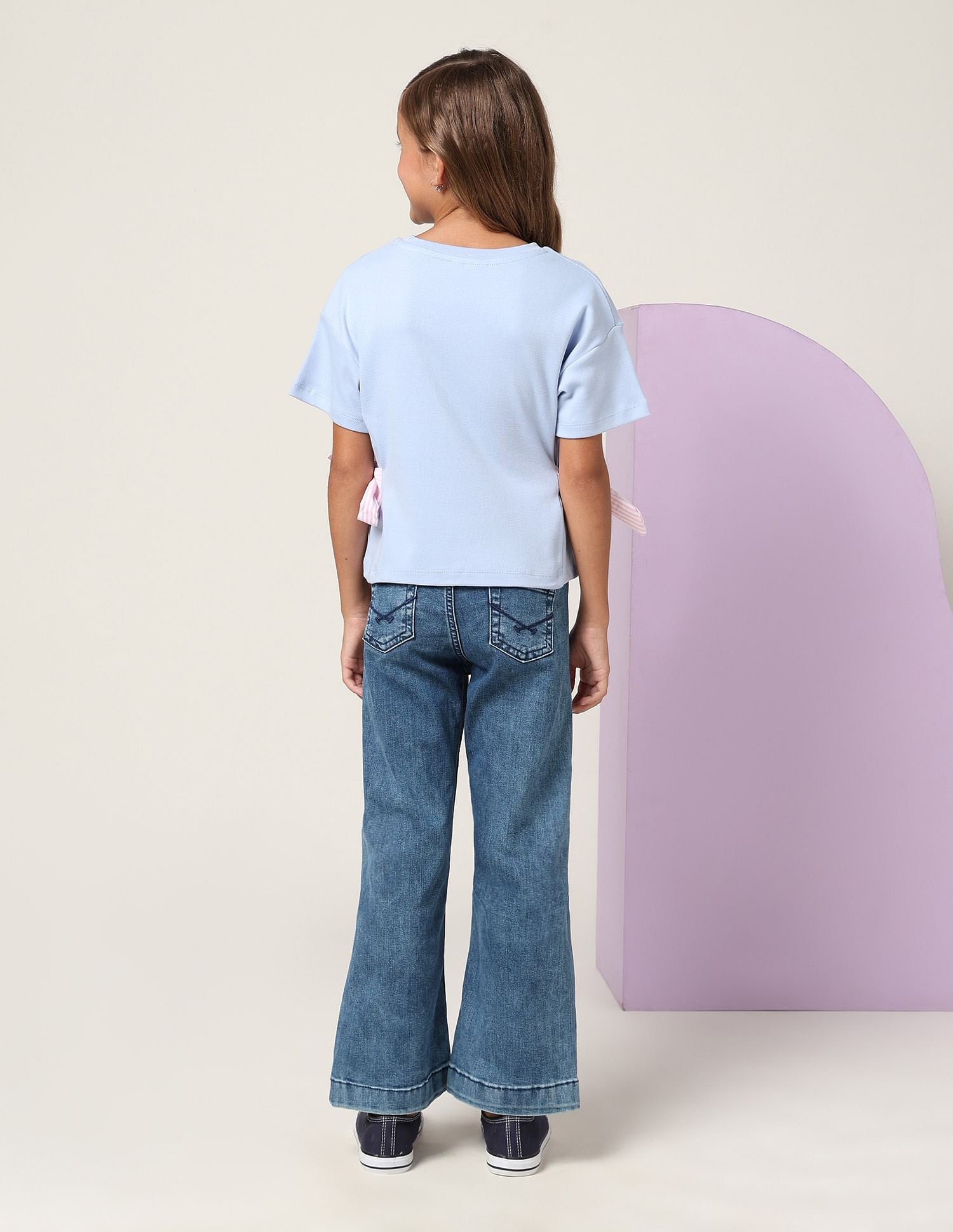 Girls Tie-up Bow Brand Printed T-Shirt Light Blue - U.S. POLO ASSN. | Large