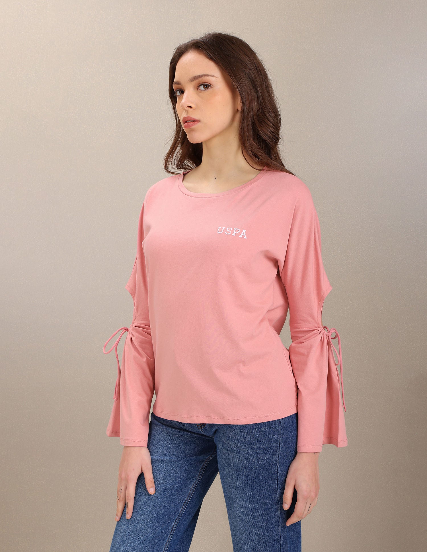 Round Neck Long Sleeve Solid Top Pink - U.S. Polo Assn. India | Large