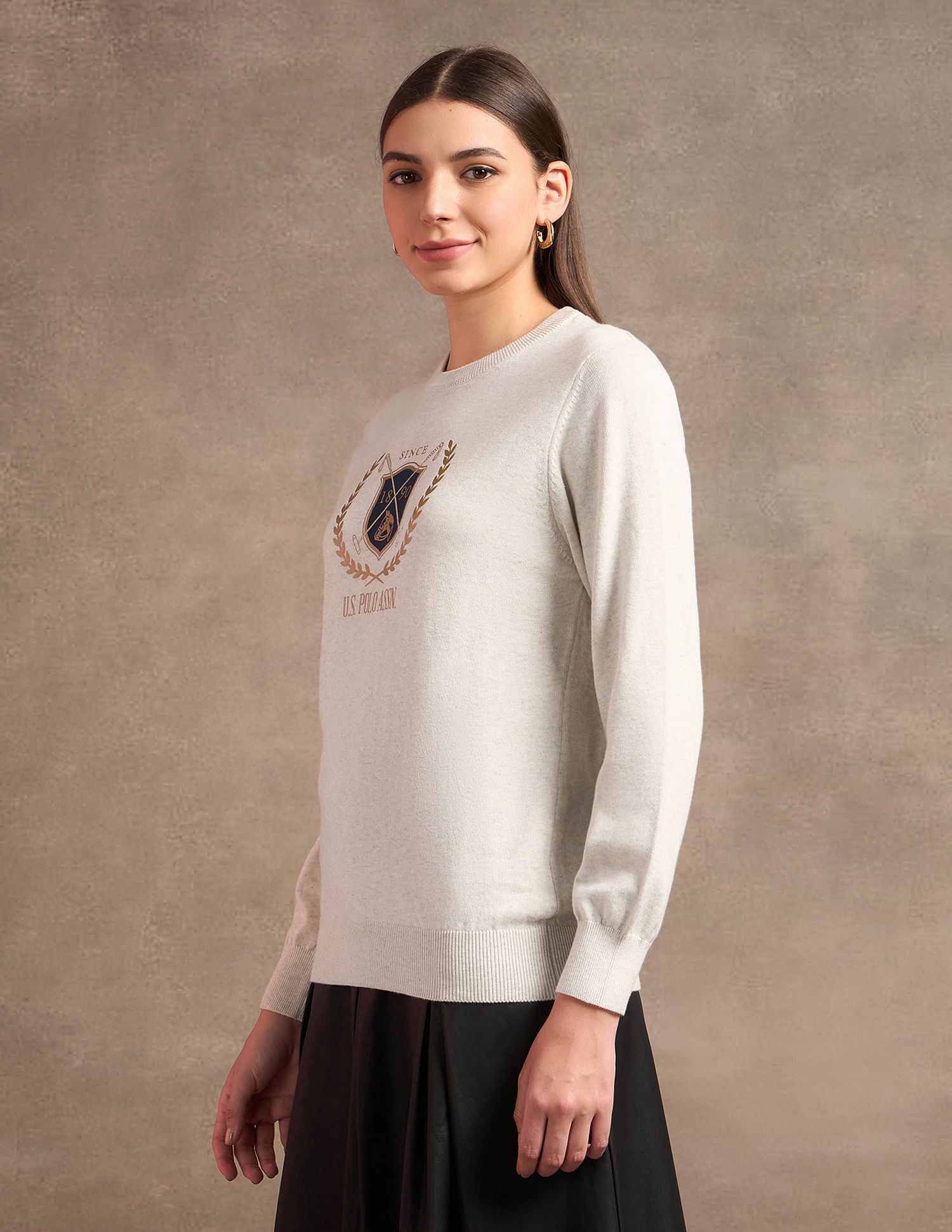 Crest Logo Regular Fit Sweater Off White - U.S. POLO ASSN. | Large