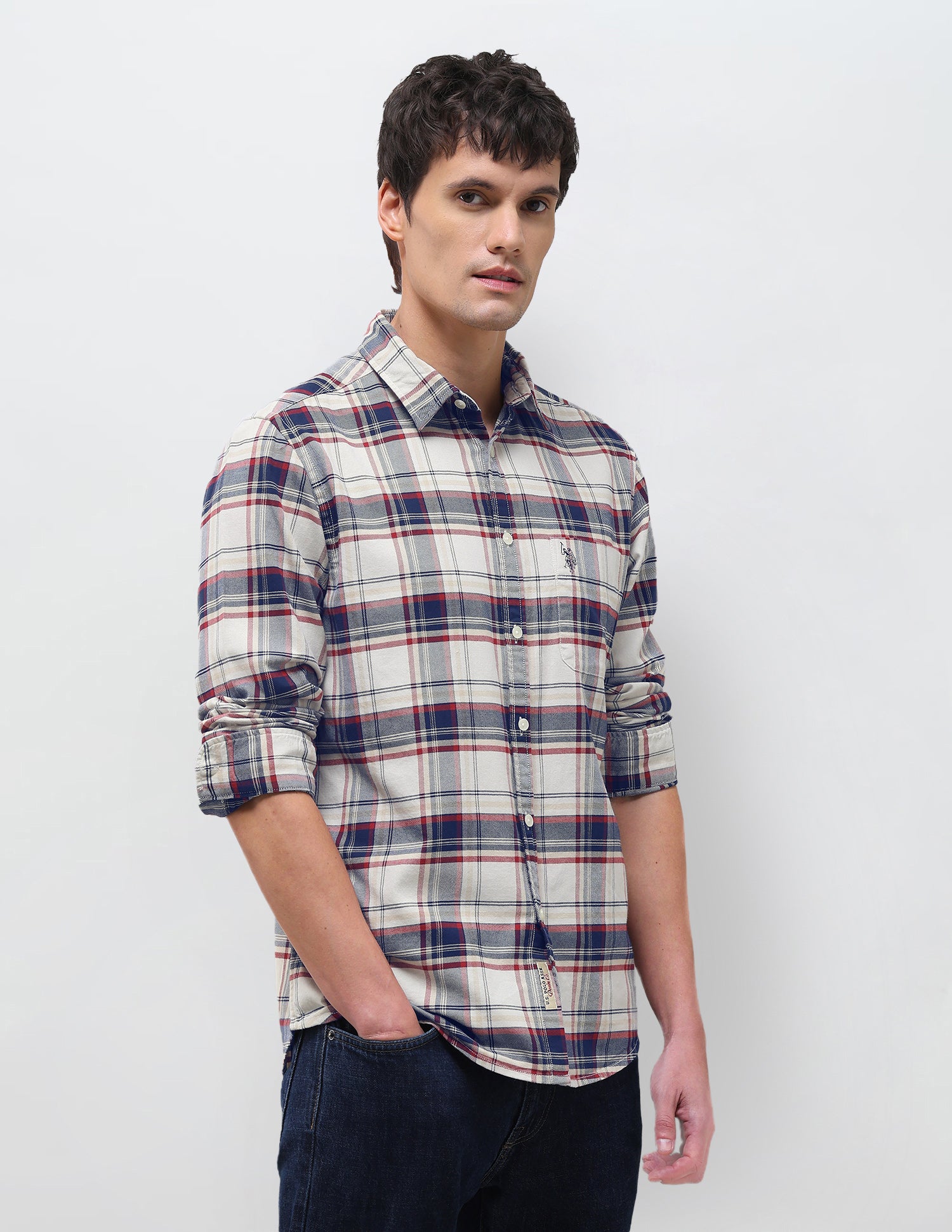 Twill Plaid Checked Shirt Ivory - U.S. Polo Assn. India | Large