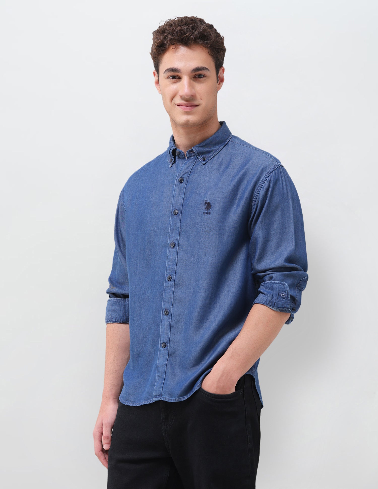 Solid Regular Fit Shirt Dark Indigo - U.S. Polo Assn. India | Large