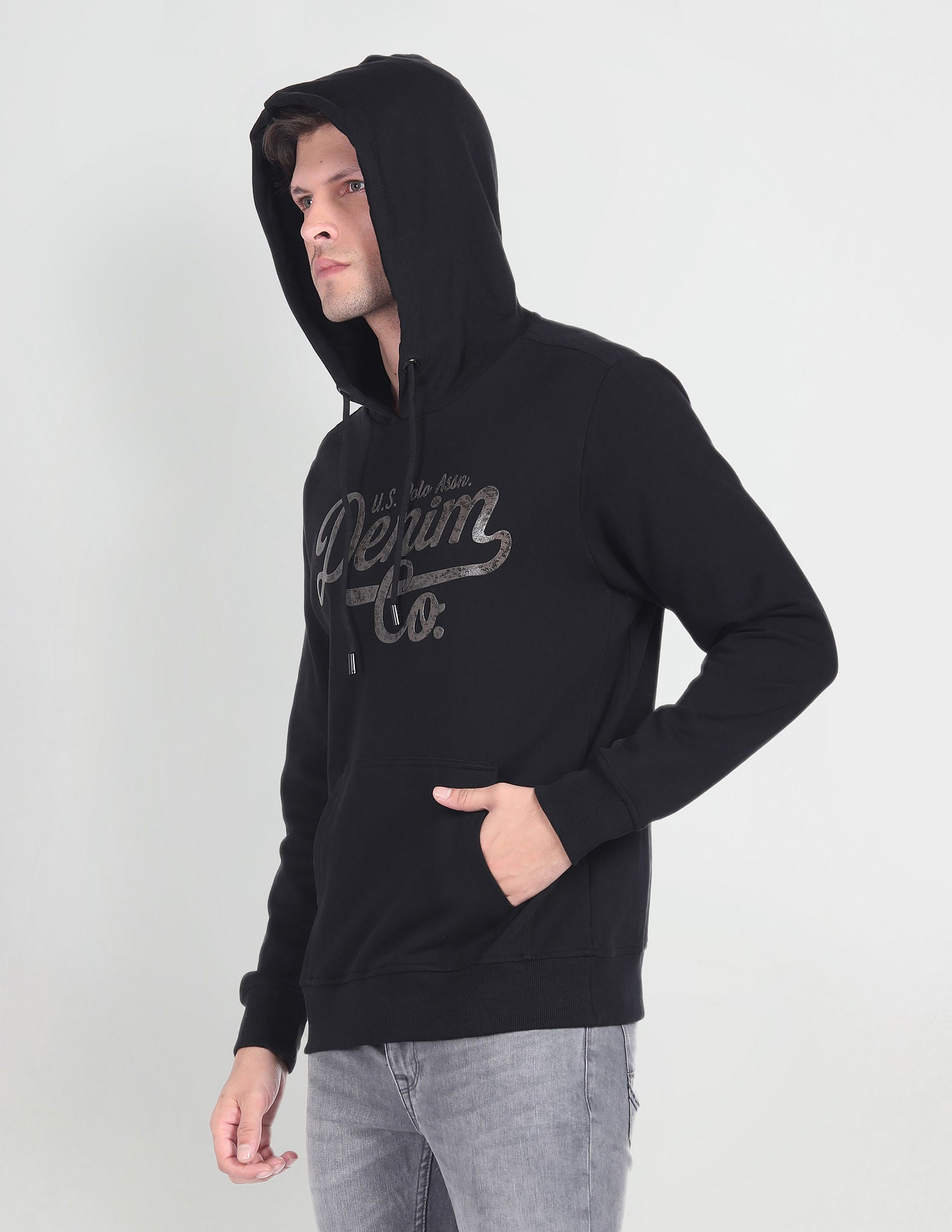Brand Print Hooded Sweatshirt Black - U.S. POLO ASSN. | Large