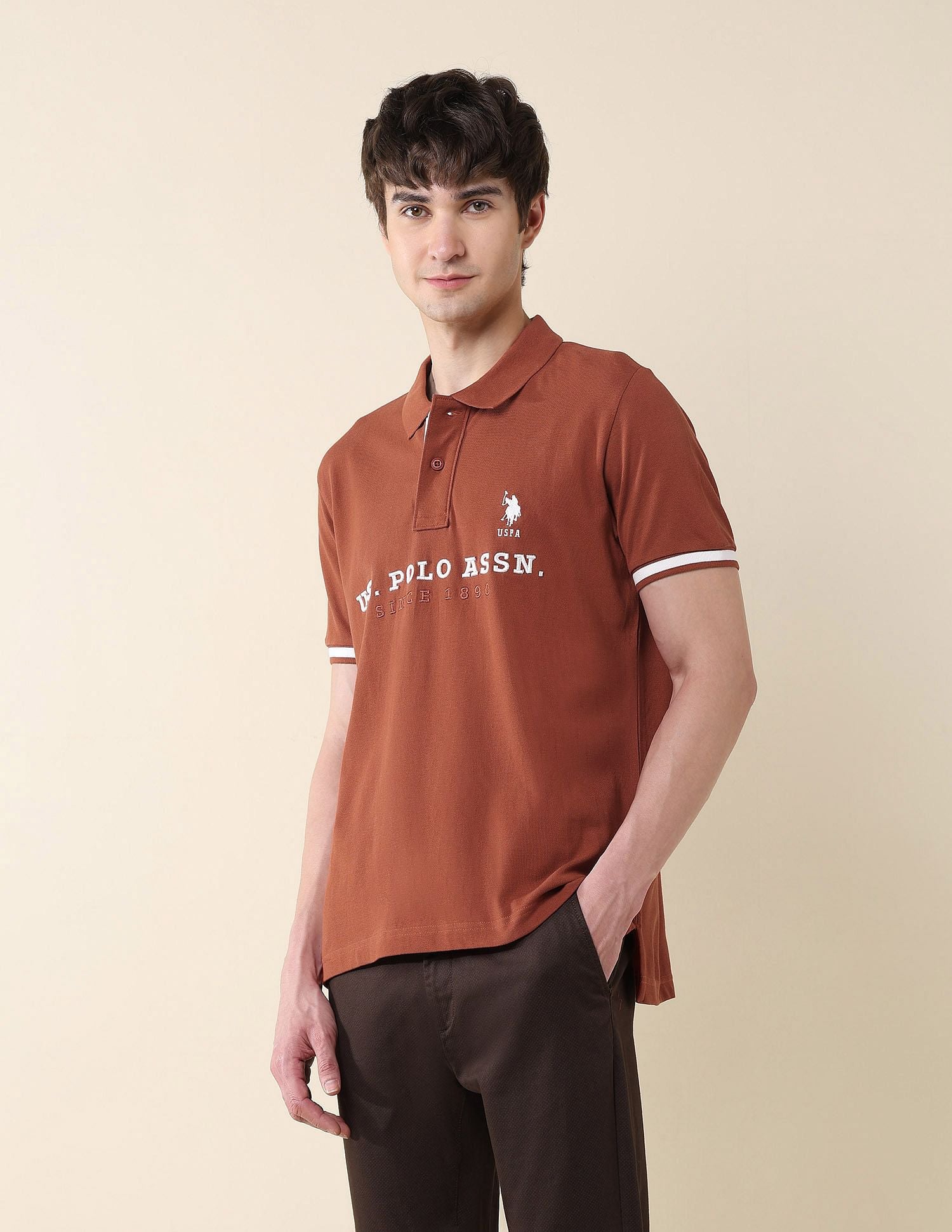 Slim Fit Brand Embroidered Polo Shirt Rust - U.S. POLO ASSN. | Large