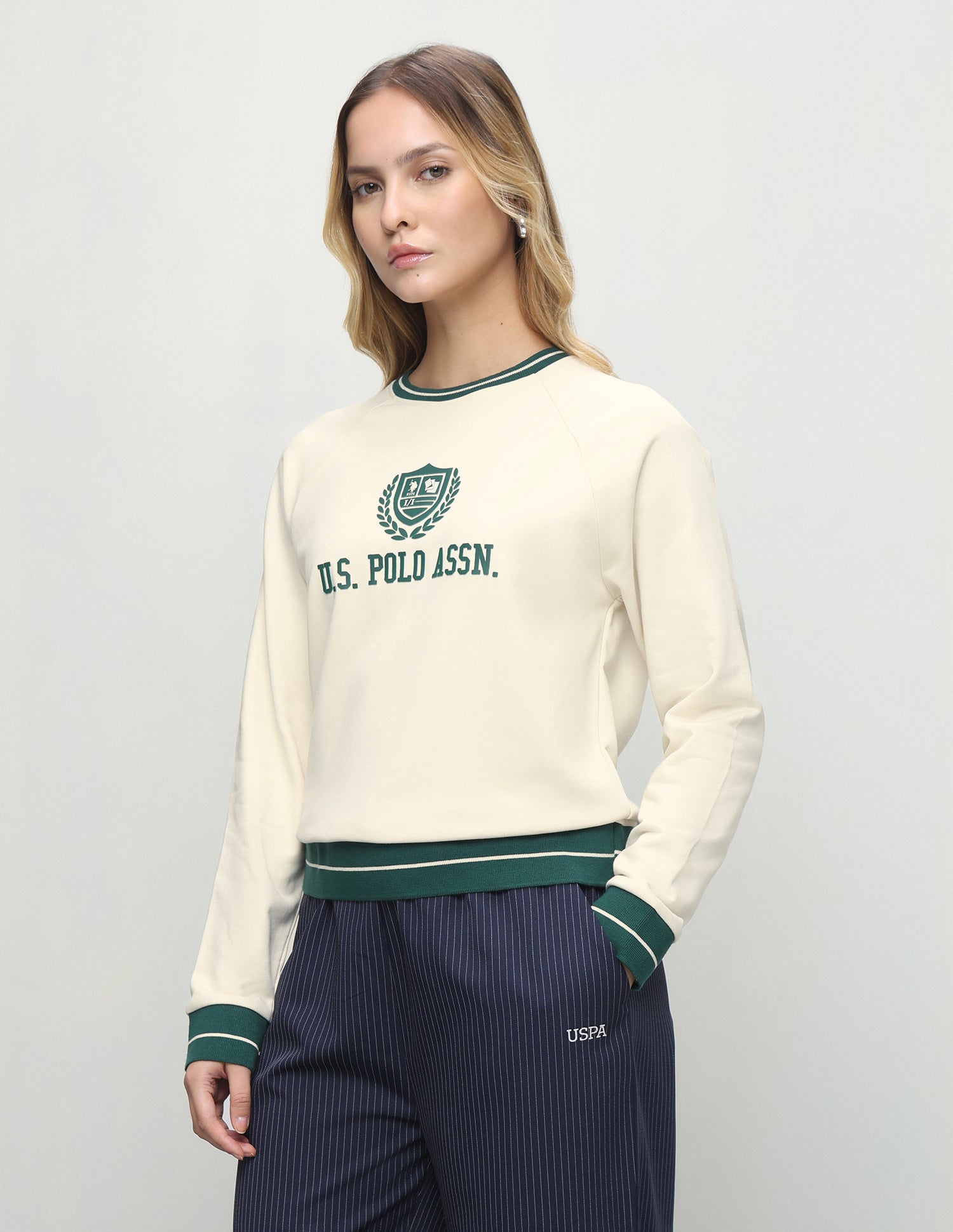 Brand Embossed Regular Fit Sweatshirt Ecru - U.S. Polo Assn. India | Large