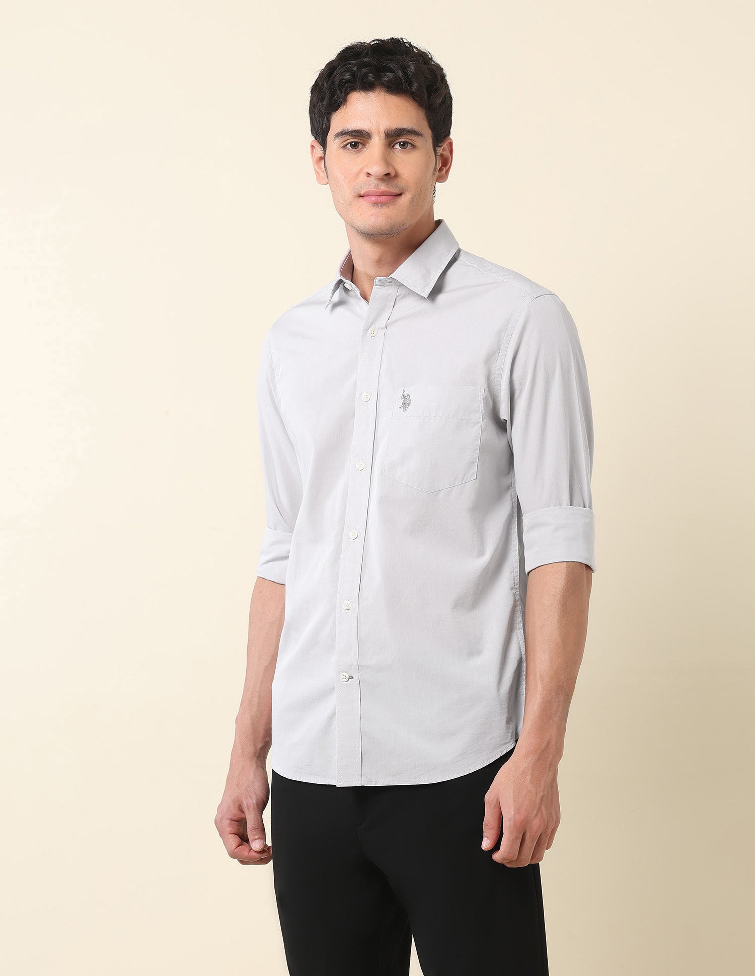 Pure Cotton Tailored Fit Shirt Light Grey - U.S. Polo Assn. India | Large