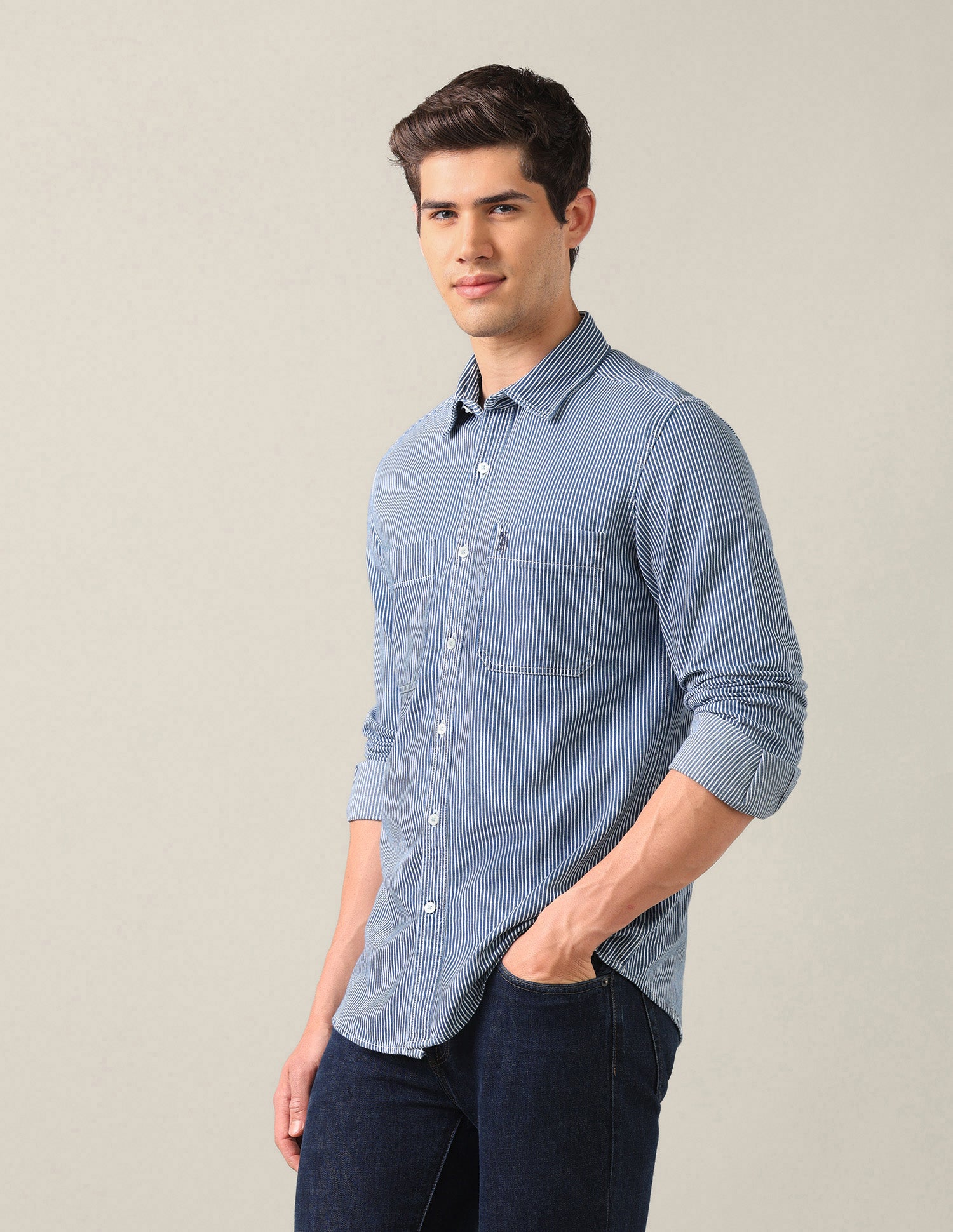 Vertical Striped Regular Fit Shirt Indigo - U.S. Polo Assn. India | Large