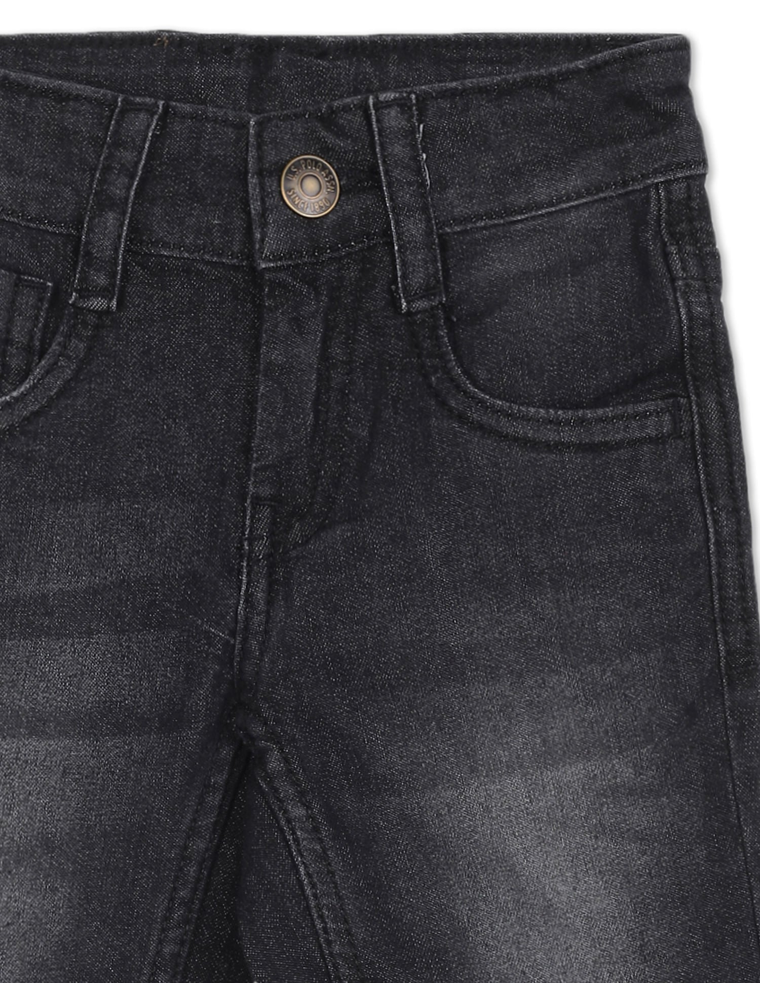 Boys Black Mid Rise Slim Fit Stone Wash Shorts Black - U.S. Polo Assn. India | Large