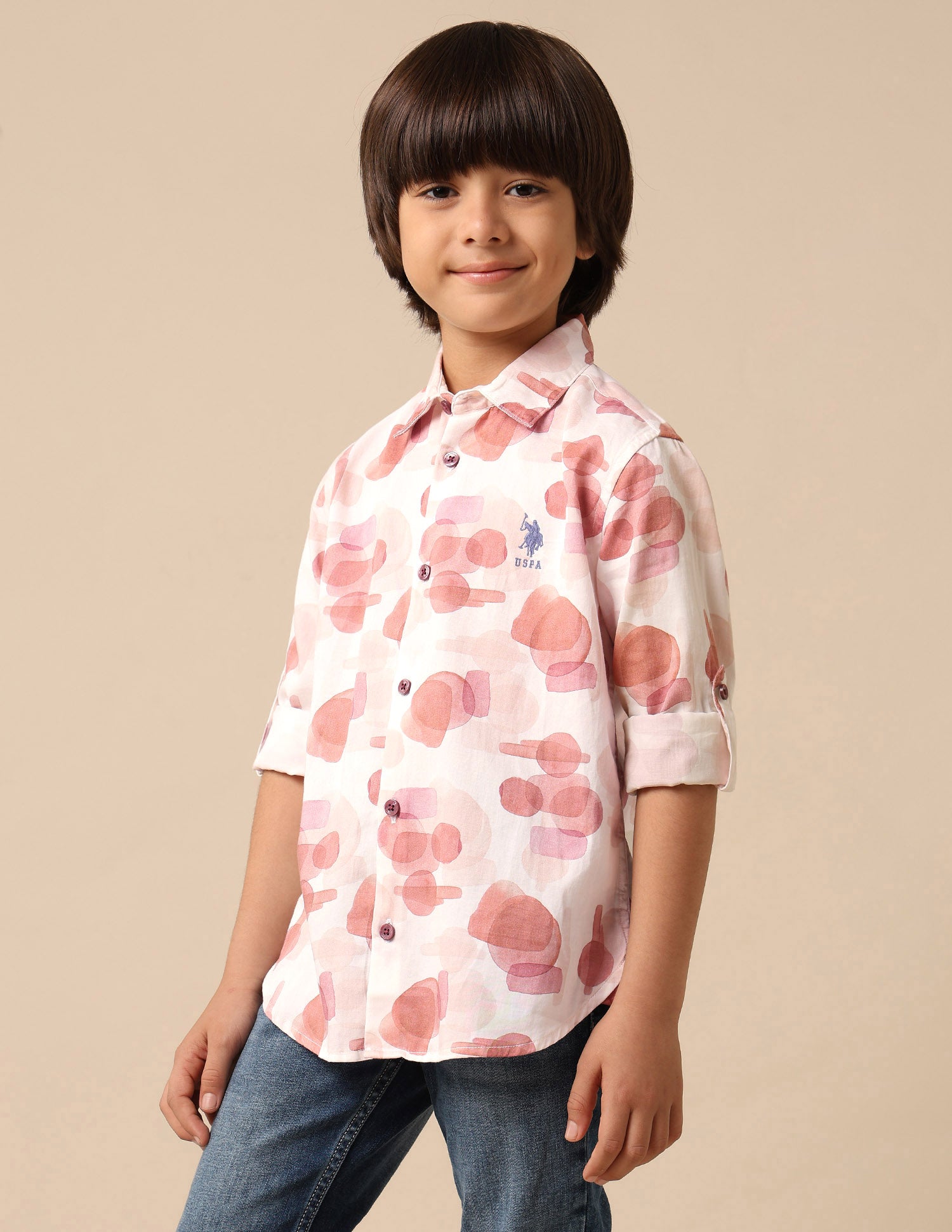Boys Abstract Printed Satin Shirt Brown - U.S. POLO ASSN. | Large