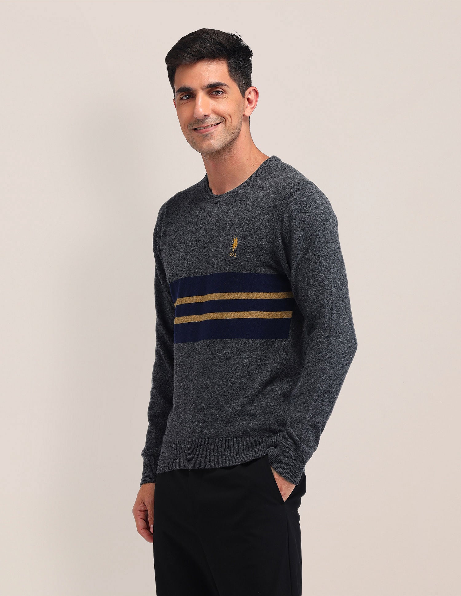Regular Fit Striped Sweater Charcoal - U.S. Polo Assn. India | Large