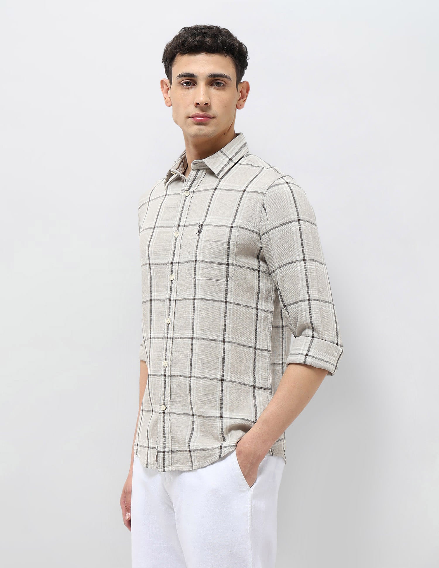 Dobby Grid Tattersall Checked Shirt Off White - U.S. Polo Assn. India | Large