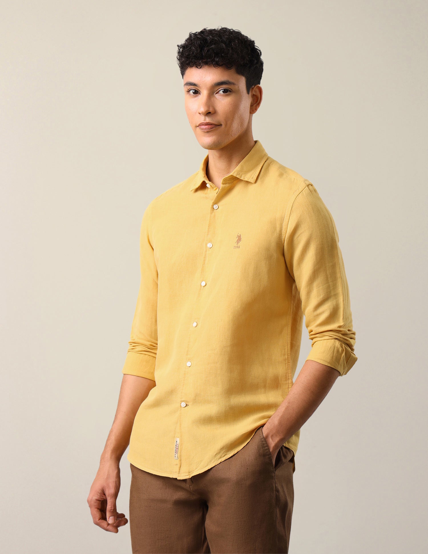 Solid Regular Fit Shirt Yellow - U.S. Polo Assn. India | Large