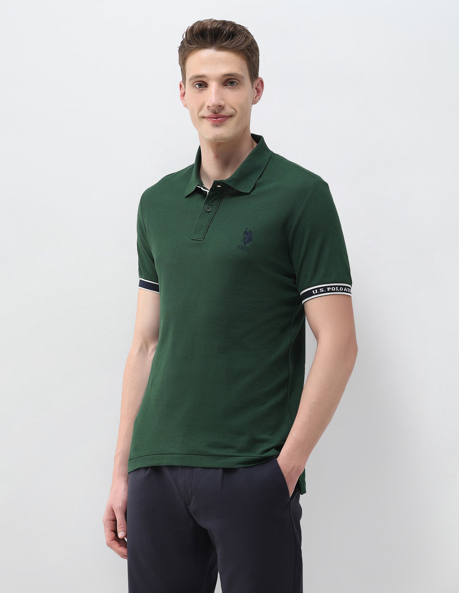 Solid Slim Fit Polo Shirt Green - U.S. Polo Assn. India | Large