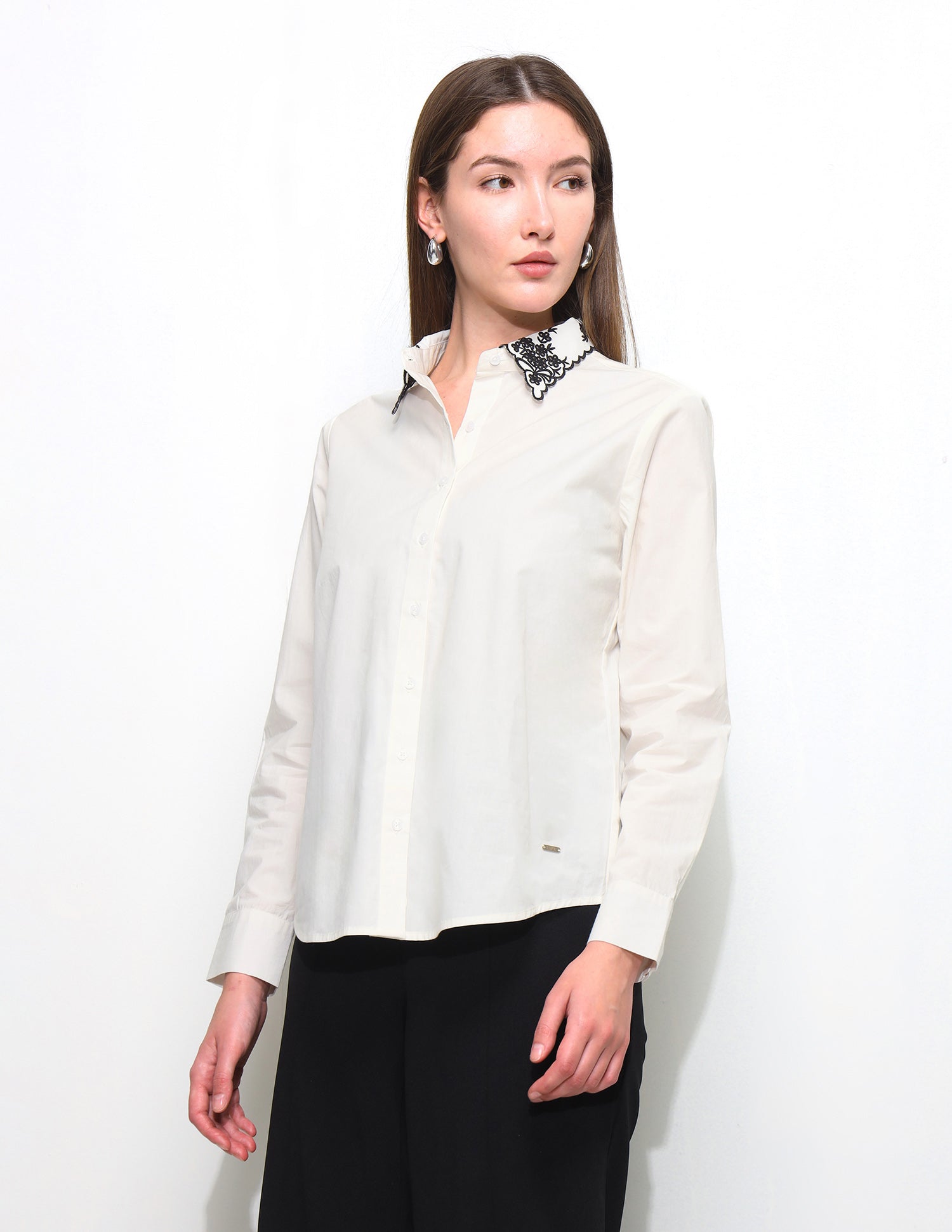 Regular Fit Embroidered Collar Shirt Off White - U.S. Polo Assn. India | Large