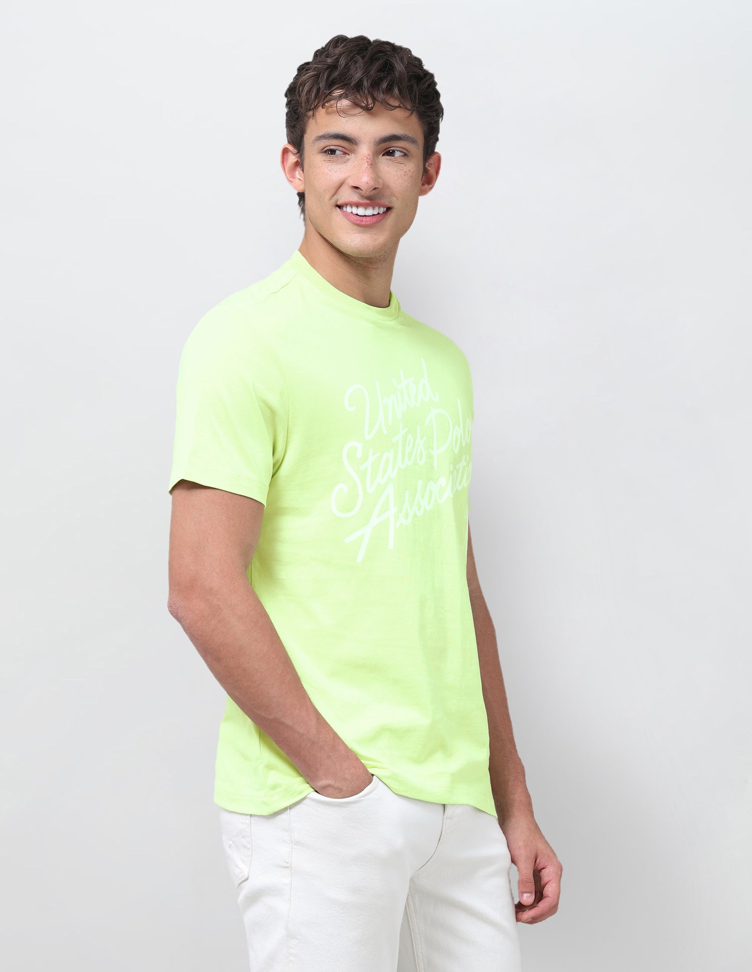 Typographic Brand Printed Regular Fit T-Shirt Green - U.S. Polo Assn. India | Large