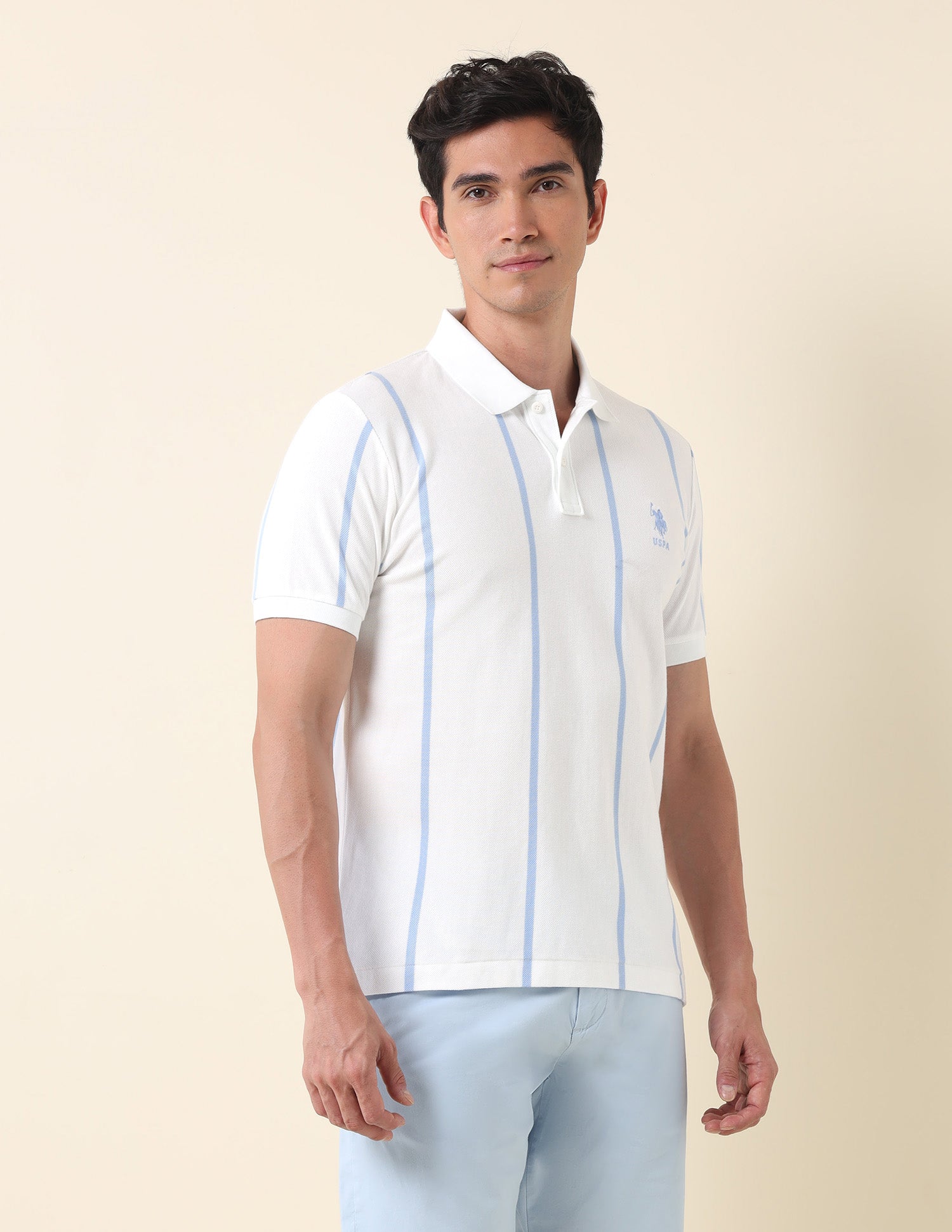 Vertical Striped Summer Splash Polo Shirt White - U.S. Polo Assn. India | Large